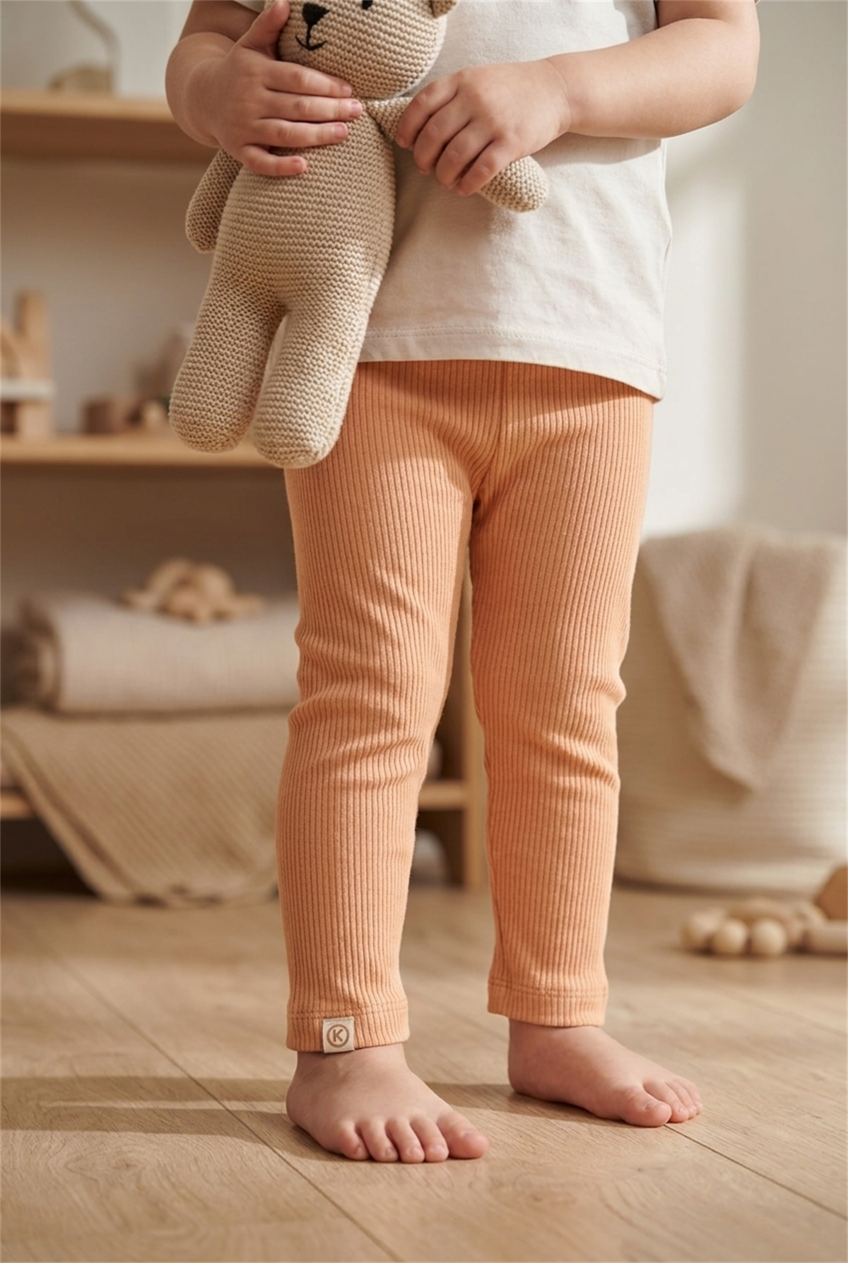 Ribbed Basic Kids Tights Powder