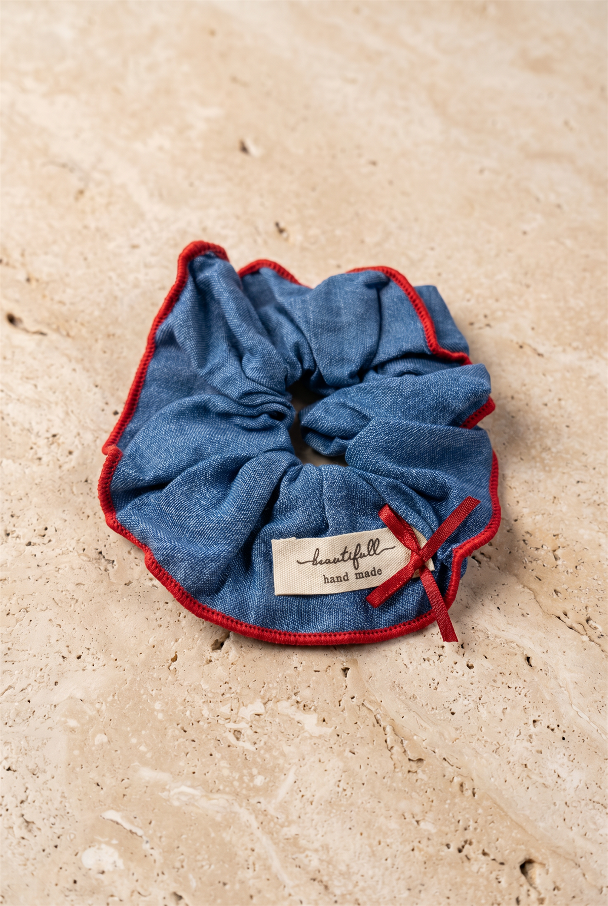 Açık Mavi Denim Görünümlü Fırfırlı Scrunchie Saç Tokası