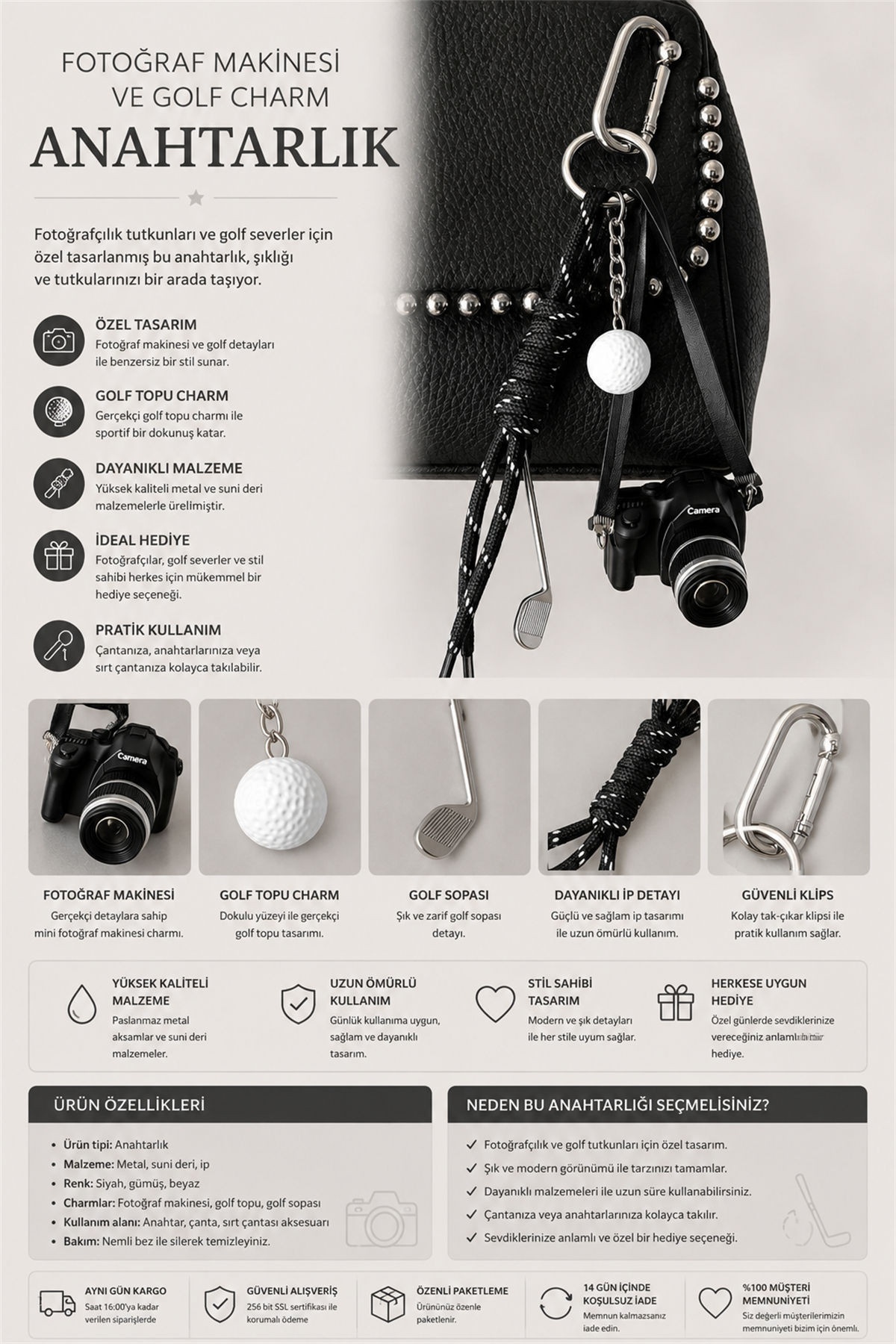 Fotoğraf Makinesi ve Golf Charm Anahtarlık