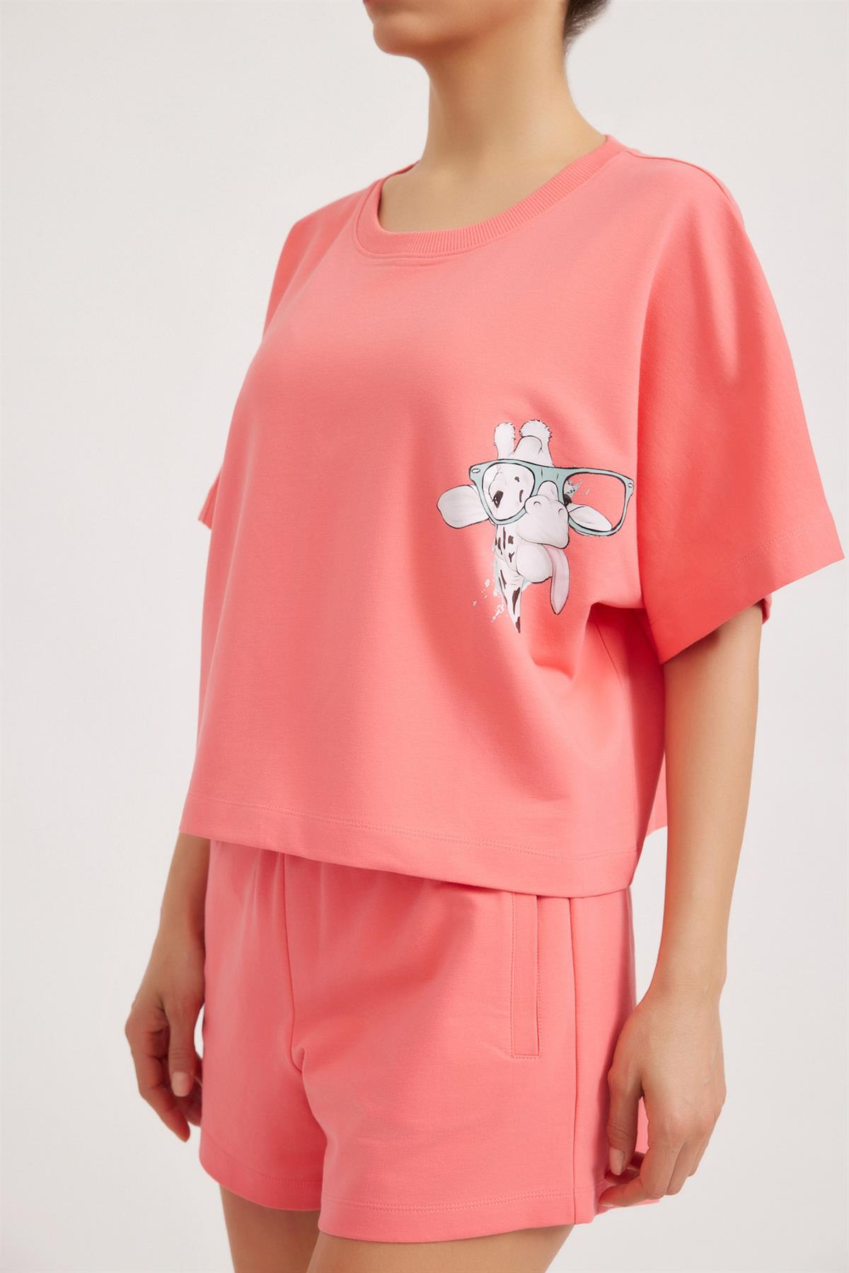 Womens Fun Giraffe T-shirt Pink