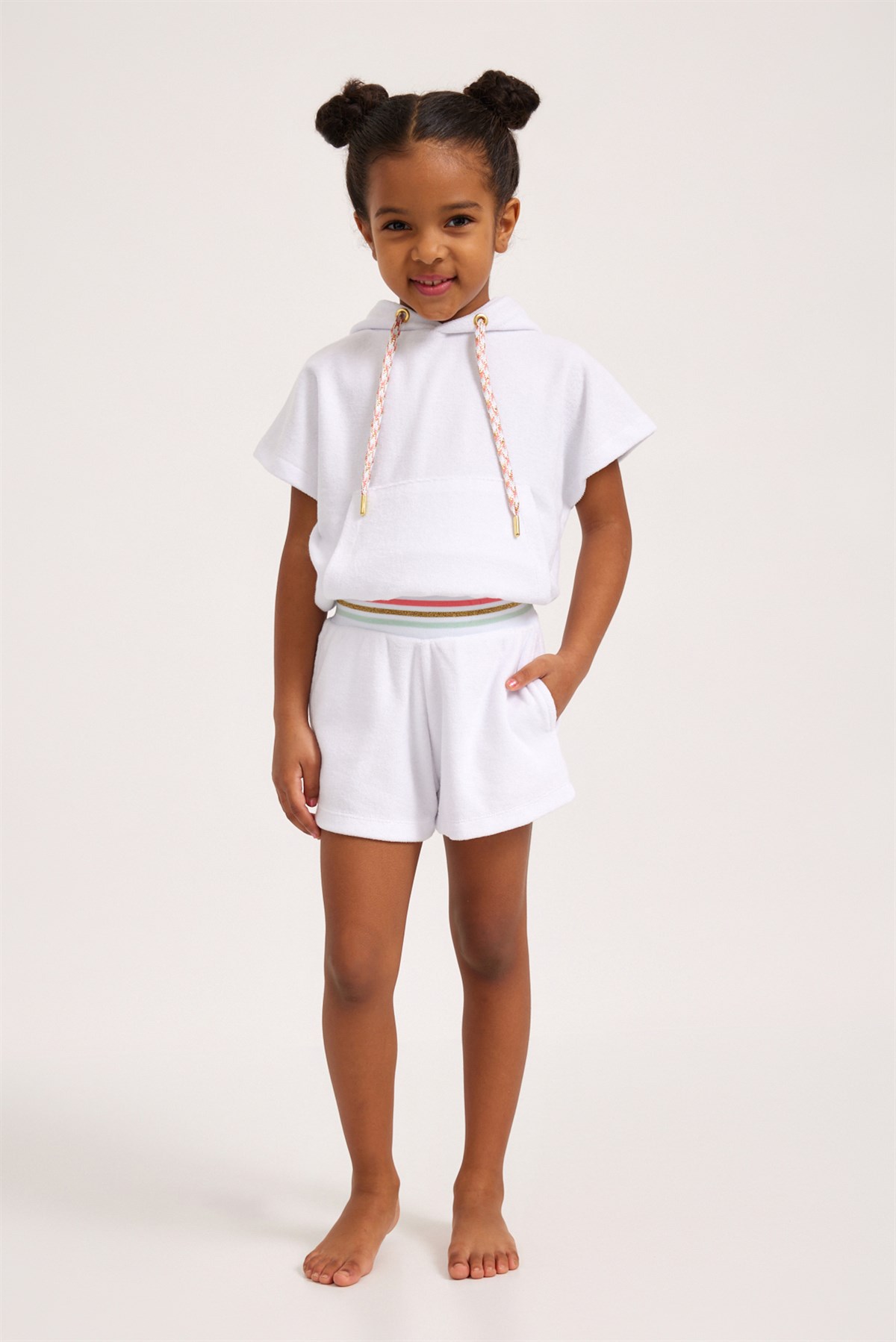 Fun Giraffe Girls Towel Shorts White