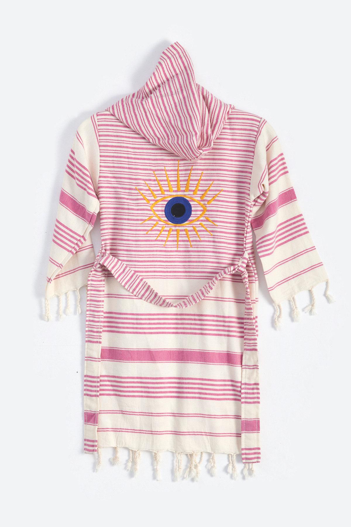 Göz Nakış Kız Çocuk Peştemal Ekru/Pembe