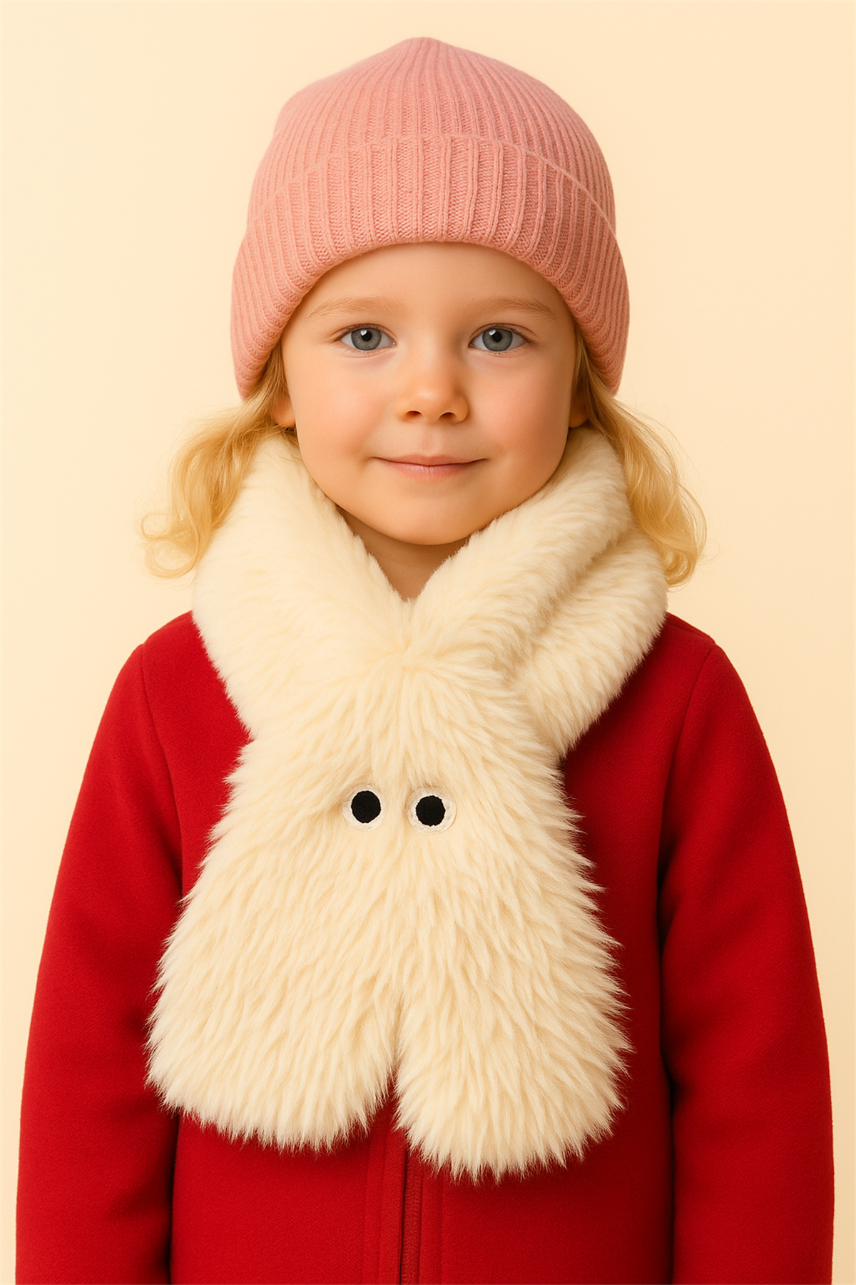 Göz Nakışlı Peluş Atkı Beyaz