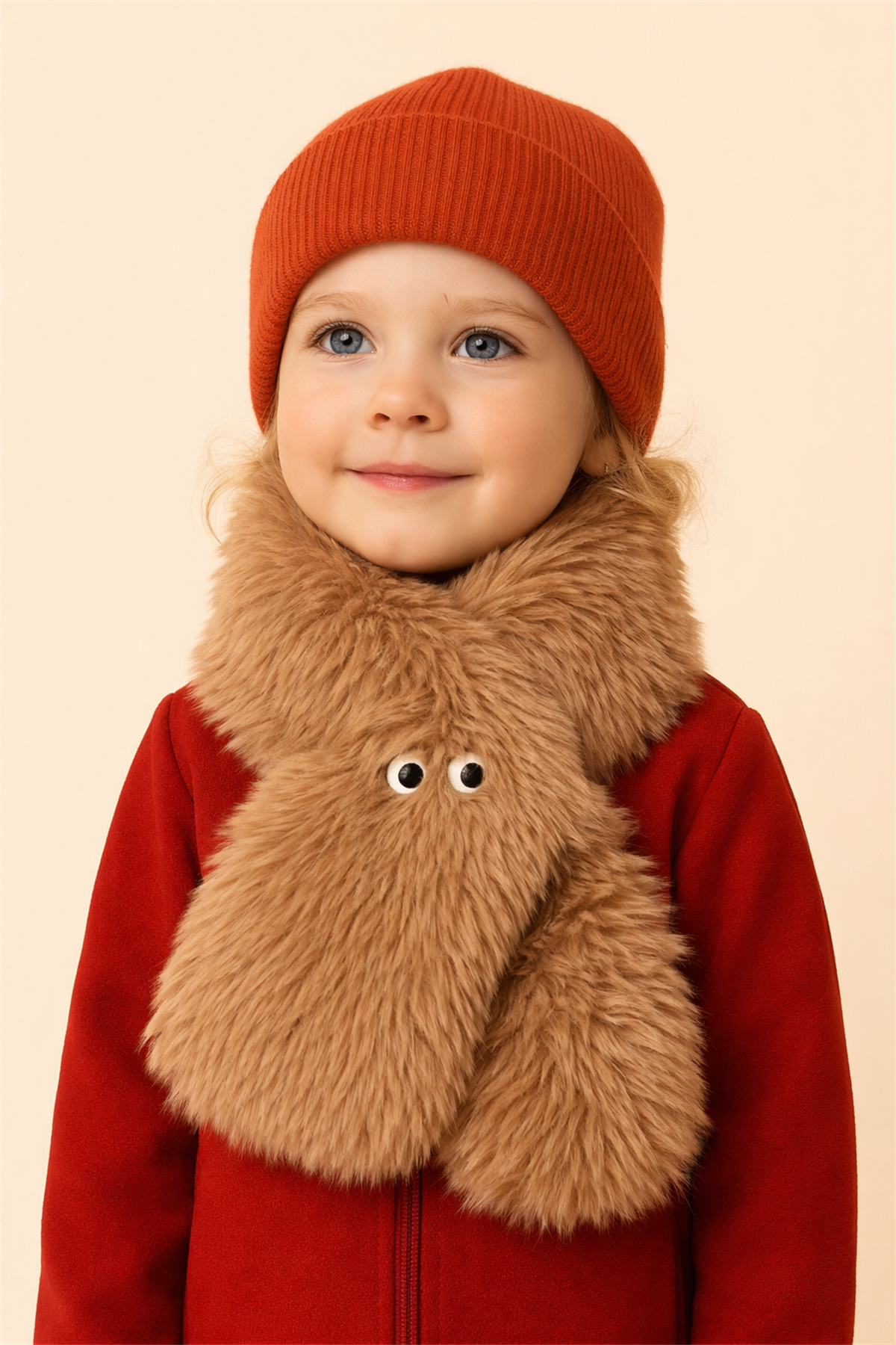 Göz Nakışlı Peluş Atkı Kahverengi