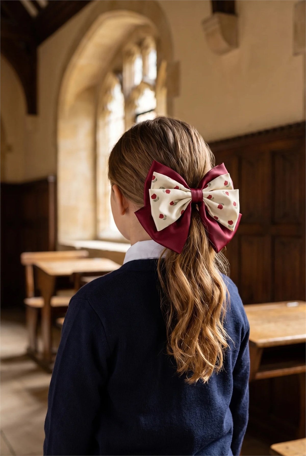 Rose Bow Vending Buckle Ecru-Claret Red