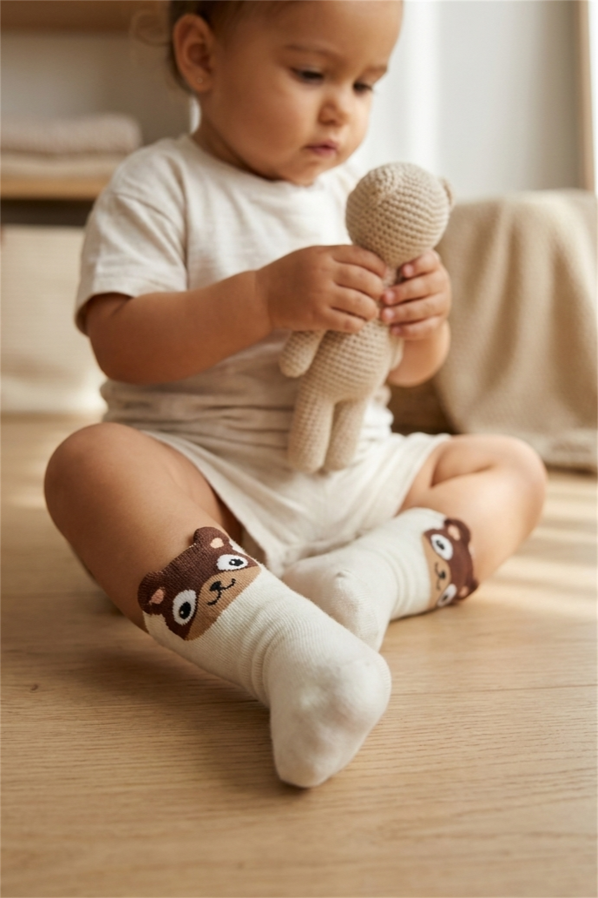 Animal Patterned Ecru Baby Socks