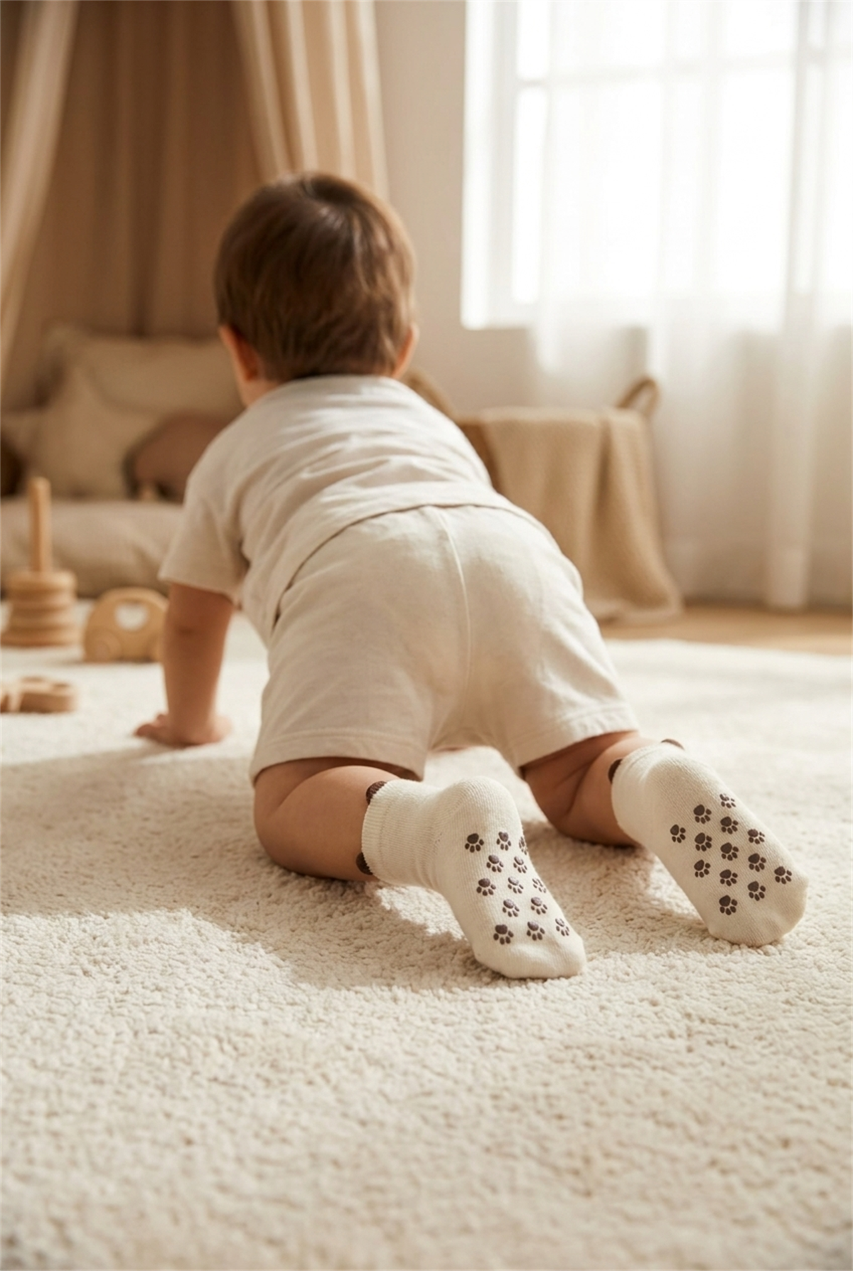 Animal Patterned Ecru Baby Socks