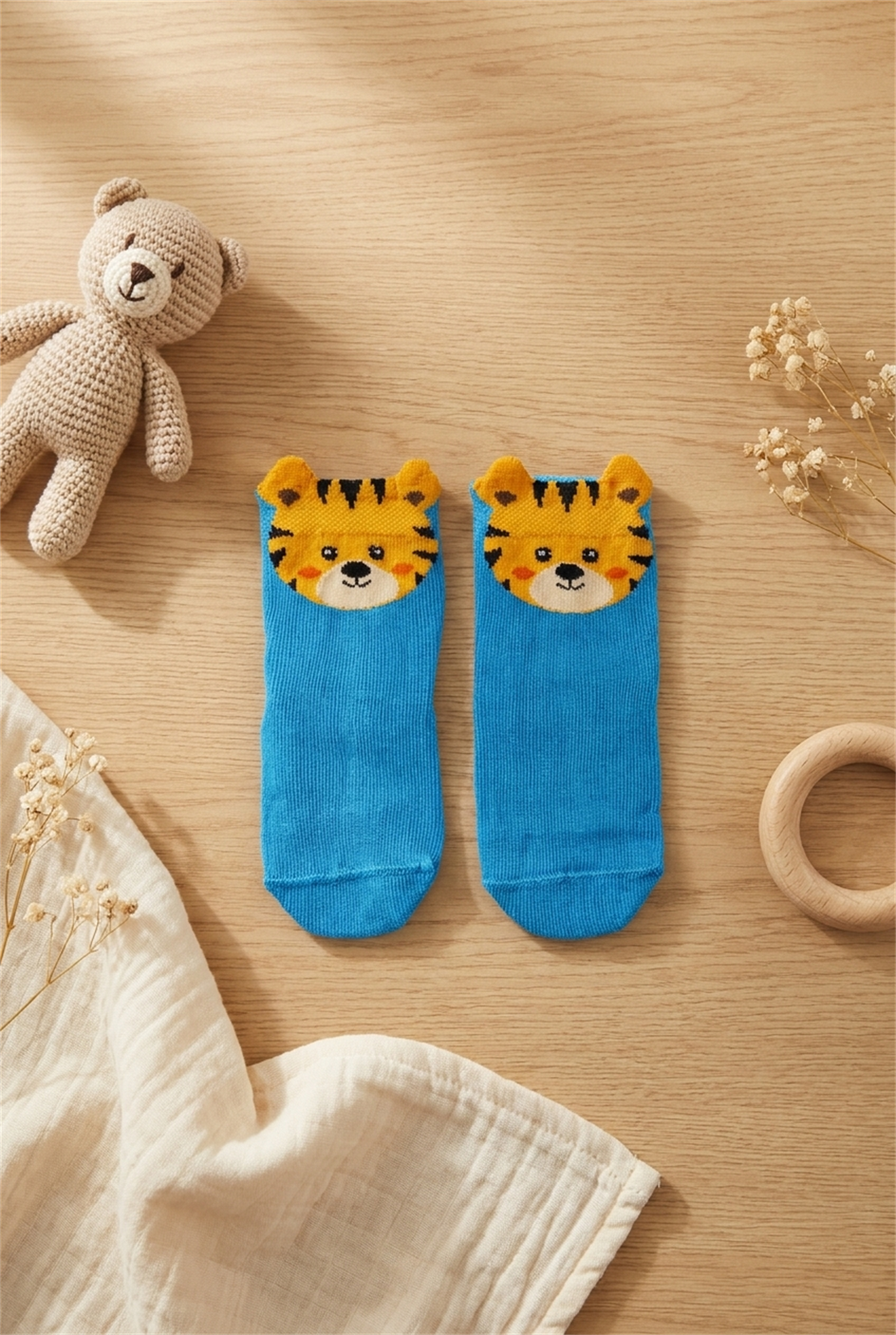 Animal Patterned Blue Baby Socks