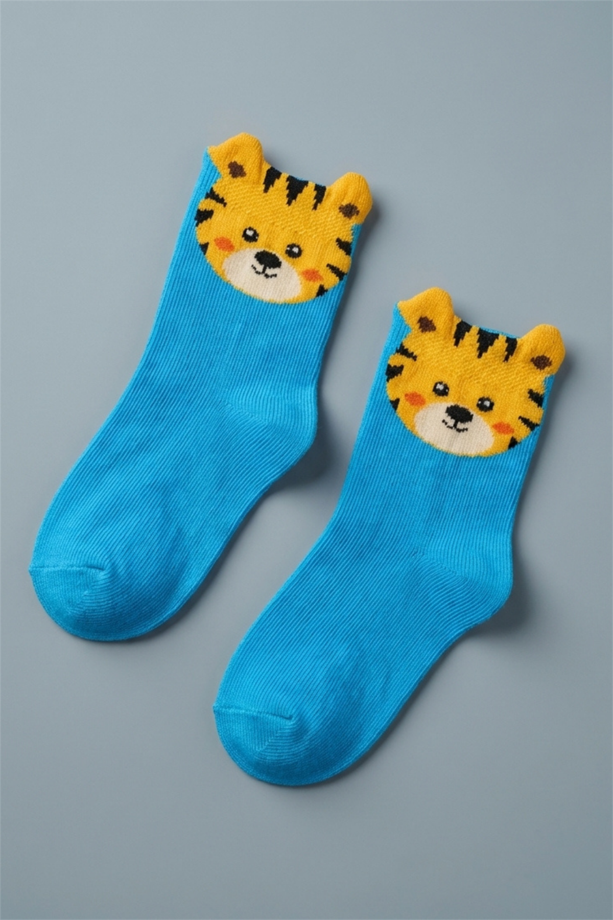 Hayvan Desenli Mavi Bebek Soket Çorap