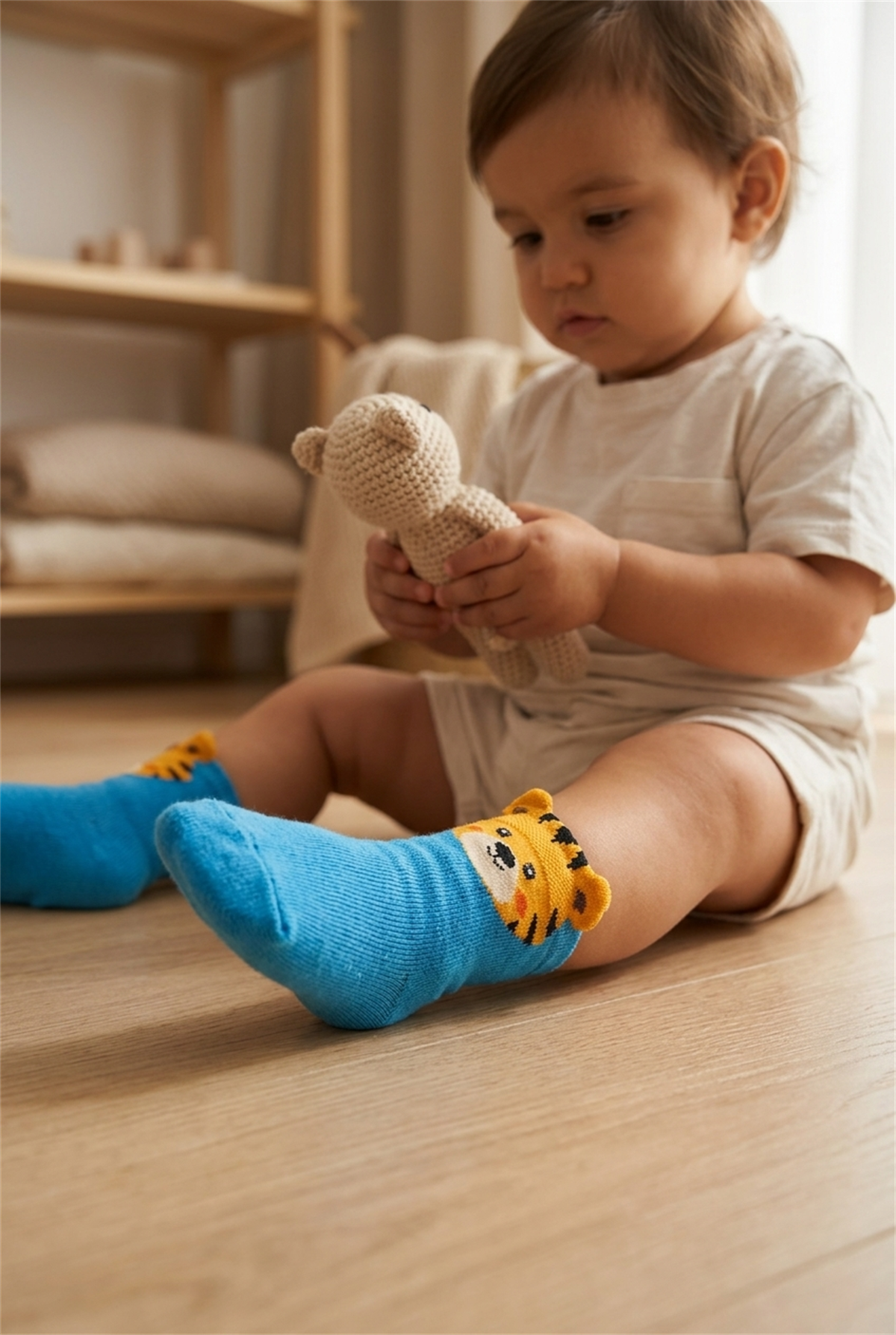 Animal Patterned Blue Baby Socks
