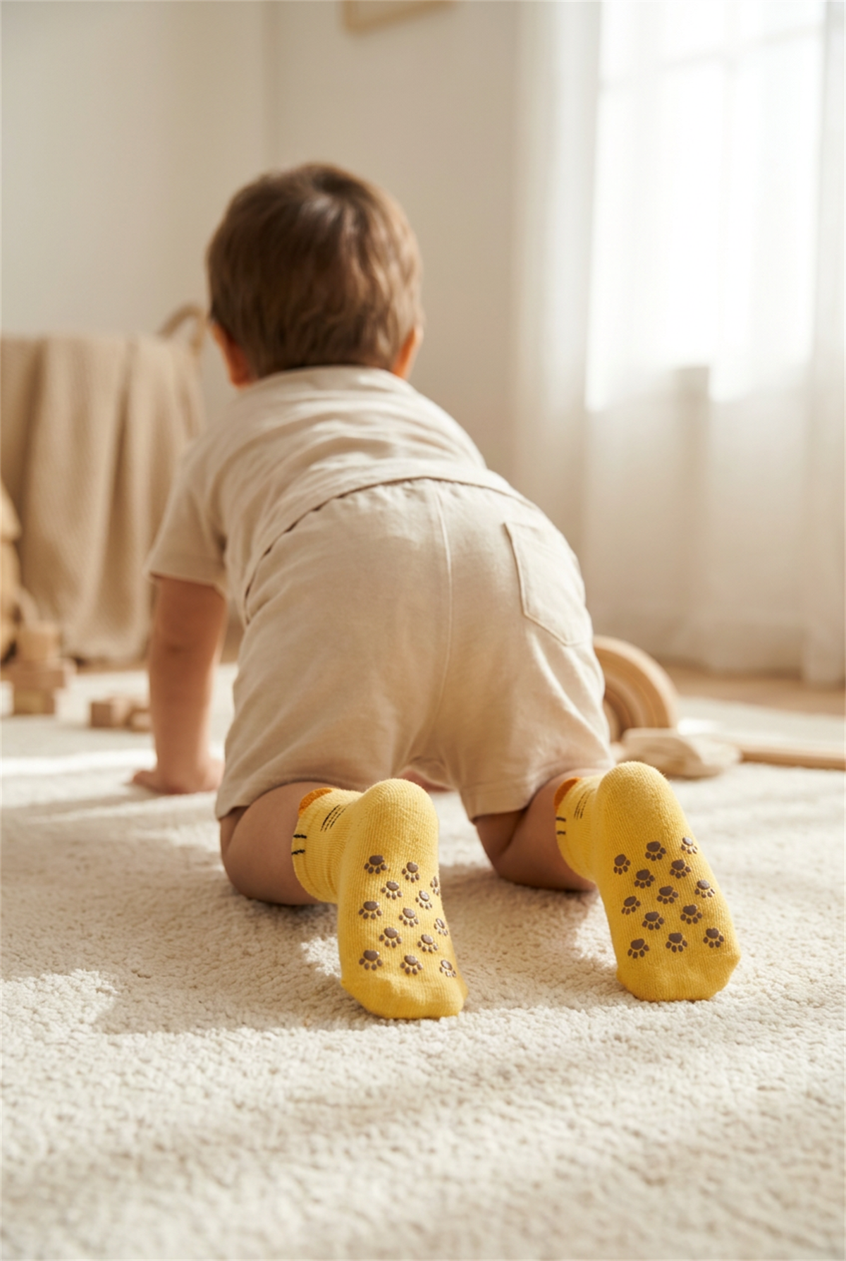 Yellow Baby Socket Socks With Animal Pattern