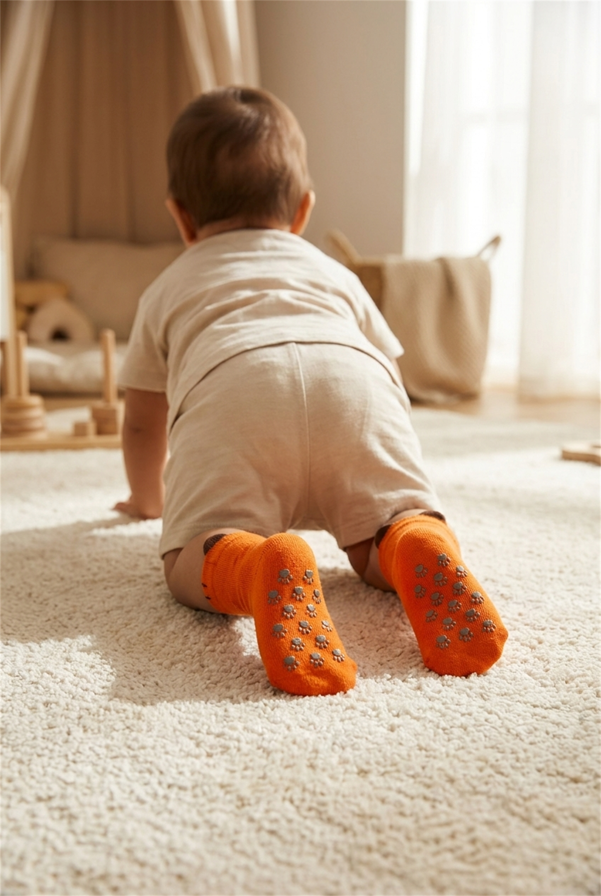 Animal Patterned Orange Baby Socket Socks