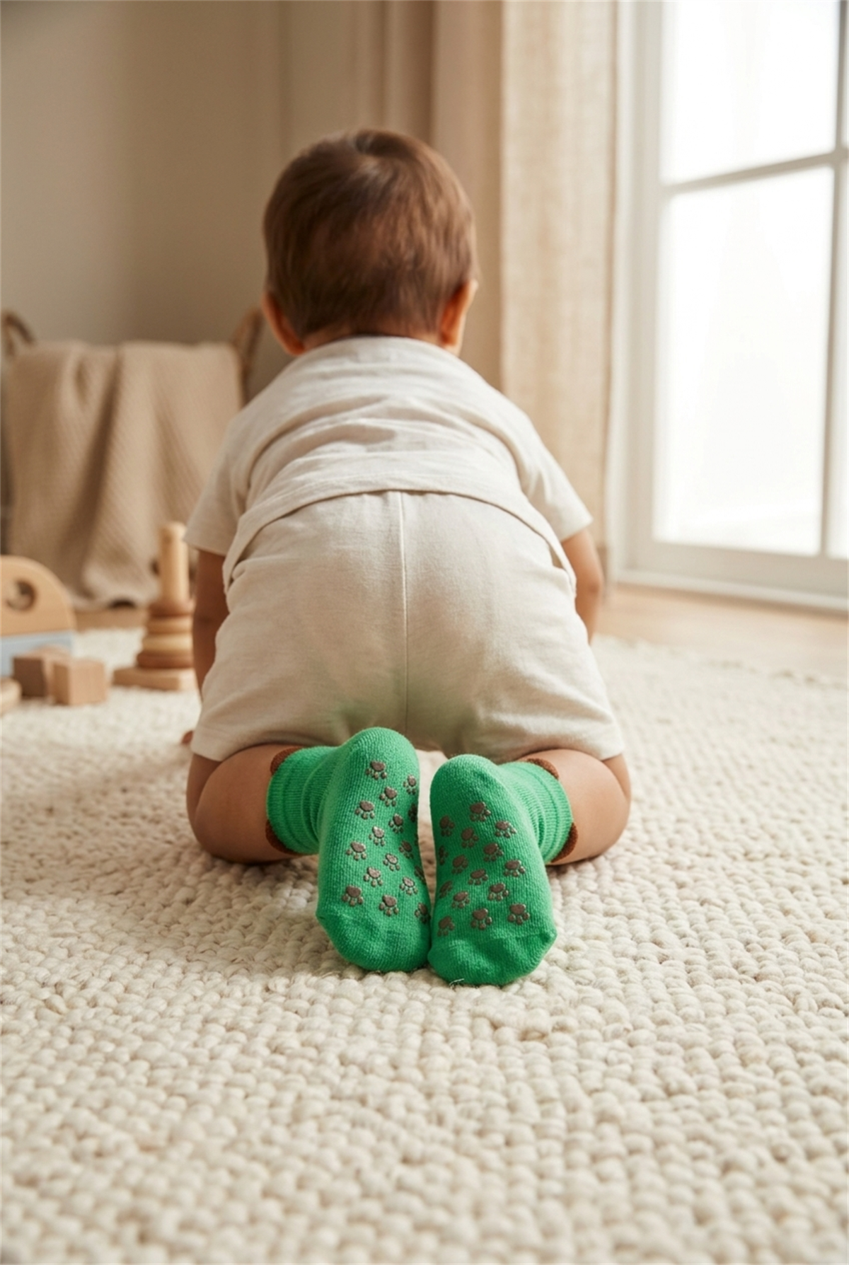 Green Baby Socks With Animal Pattern