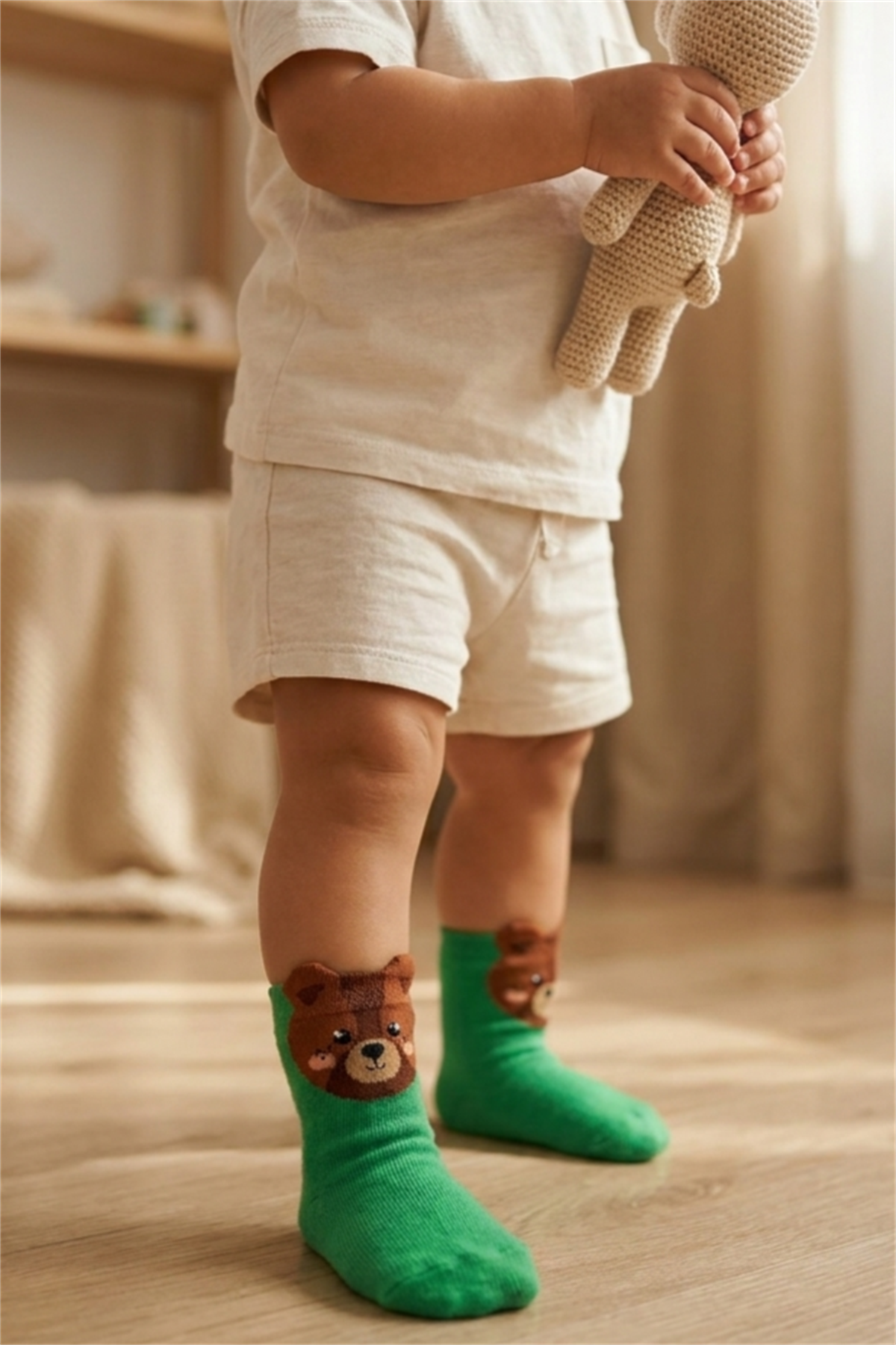 Green Baby Socks With Animal Pattern
