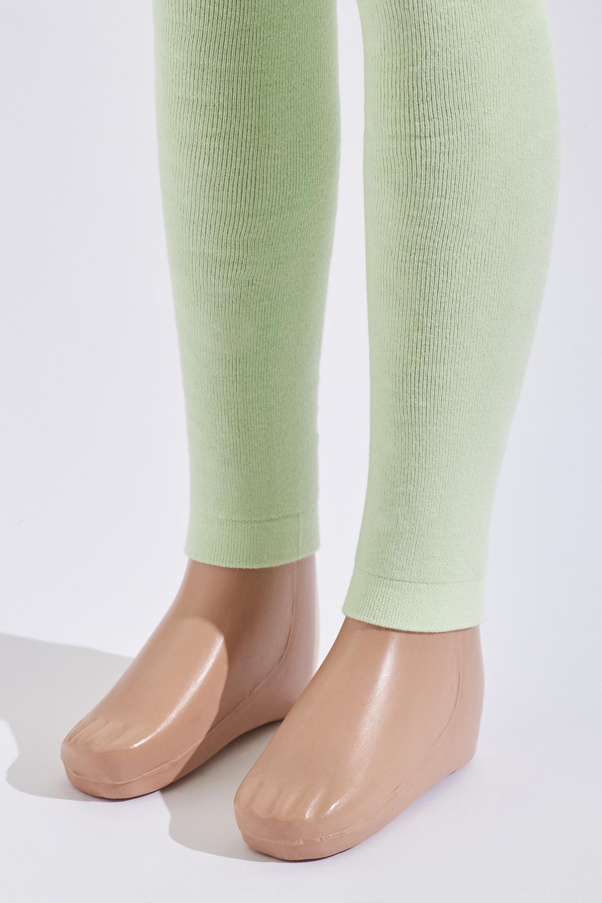 Towel-Lined Childrens Leggings Light Green