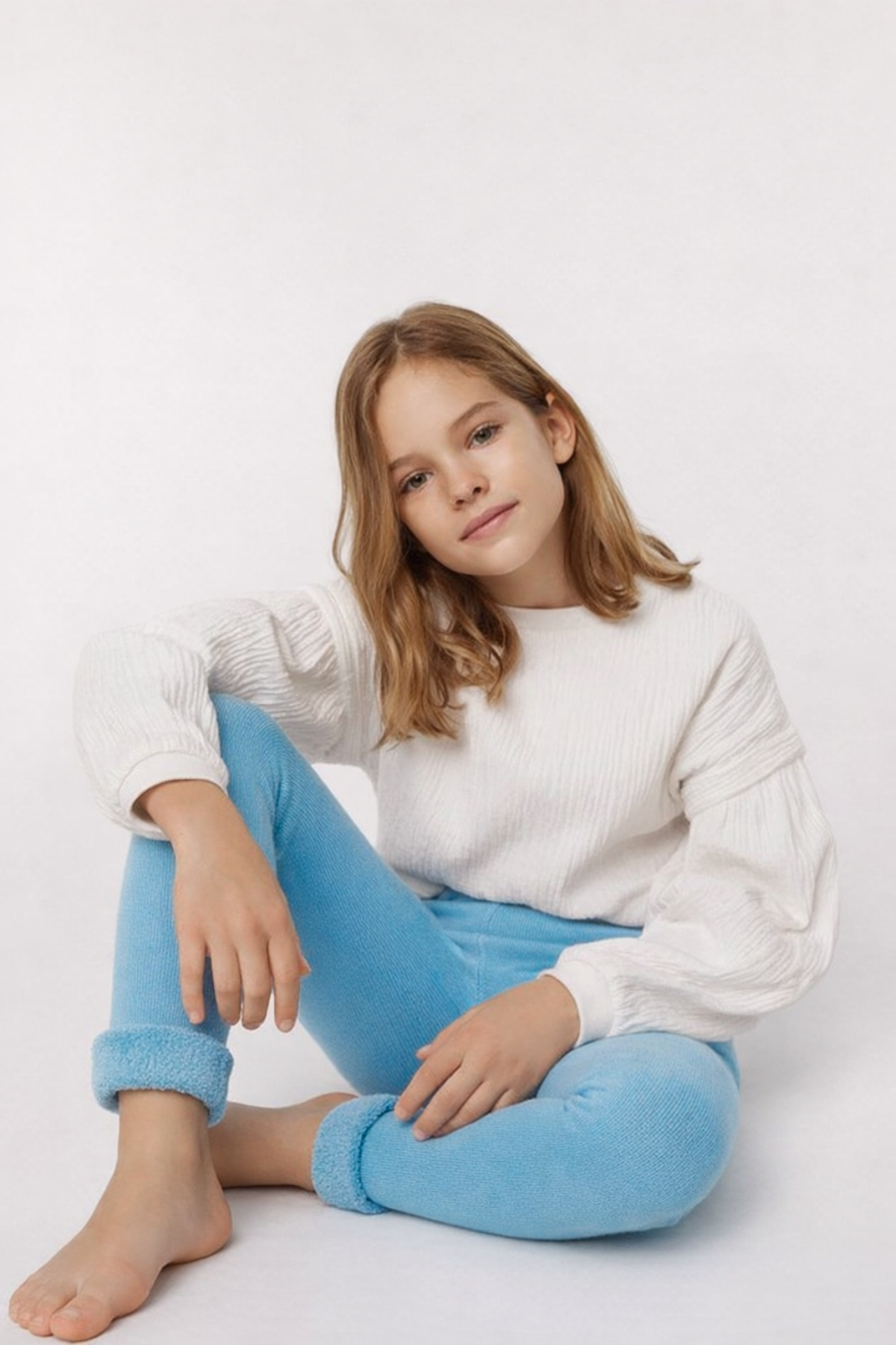 İçi Havlu Çocuk Tayt Buz Mavisi