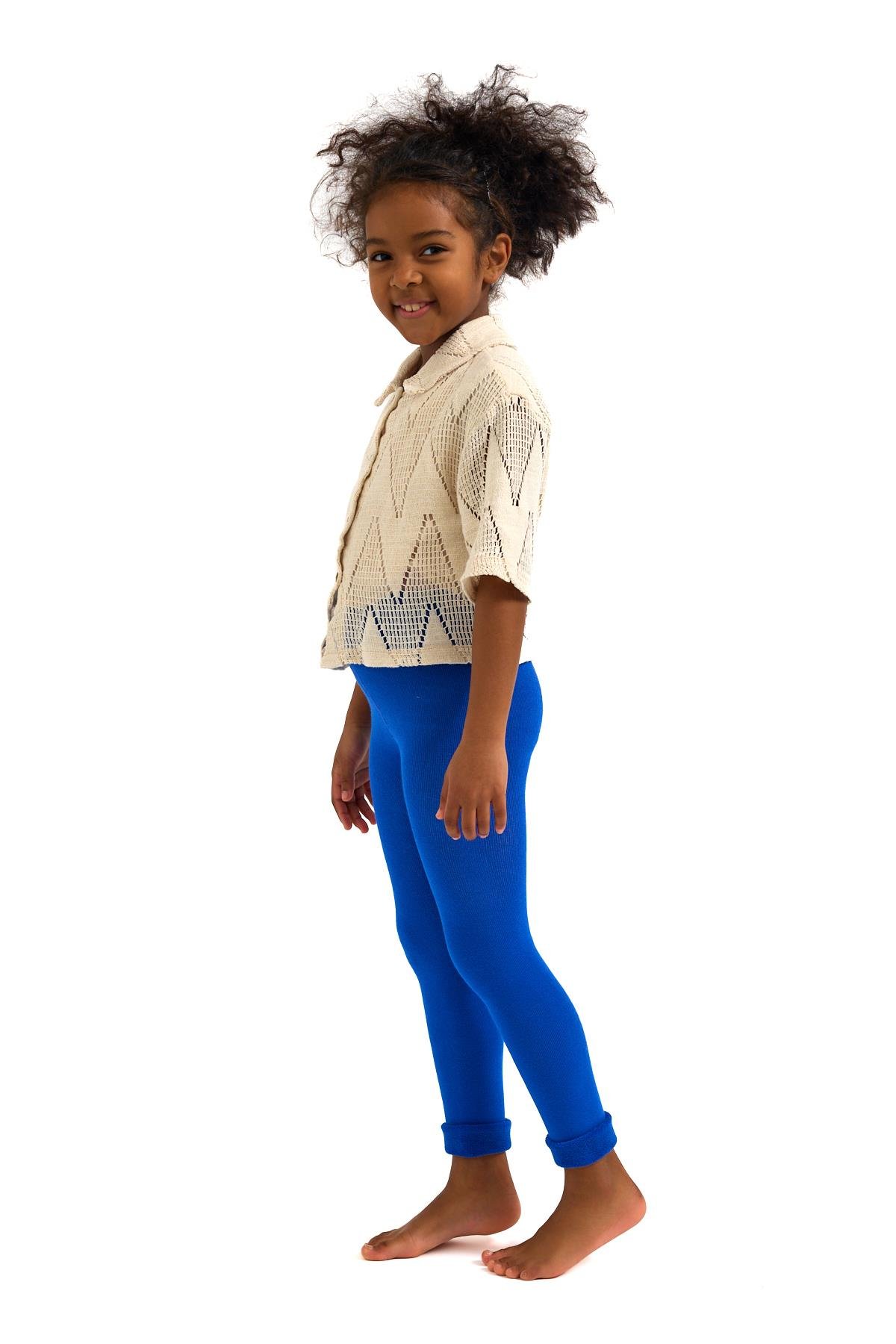 Towel-Lined Childrens Leggings in Cobalt Blue
