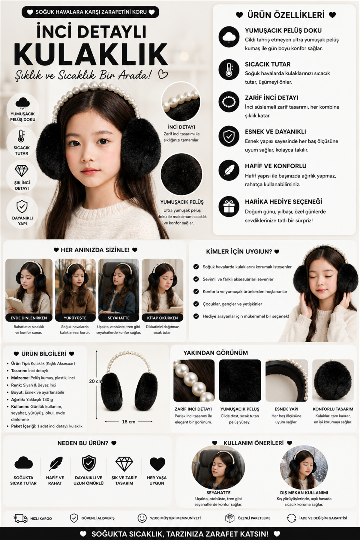 Pearl Detailed Headphones Black