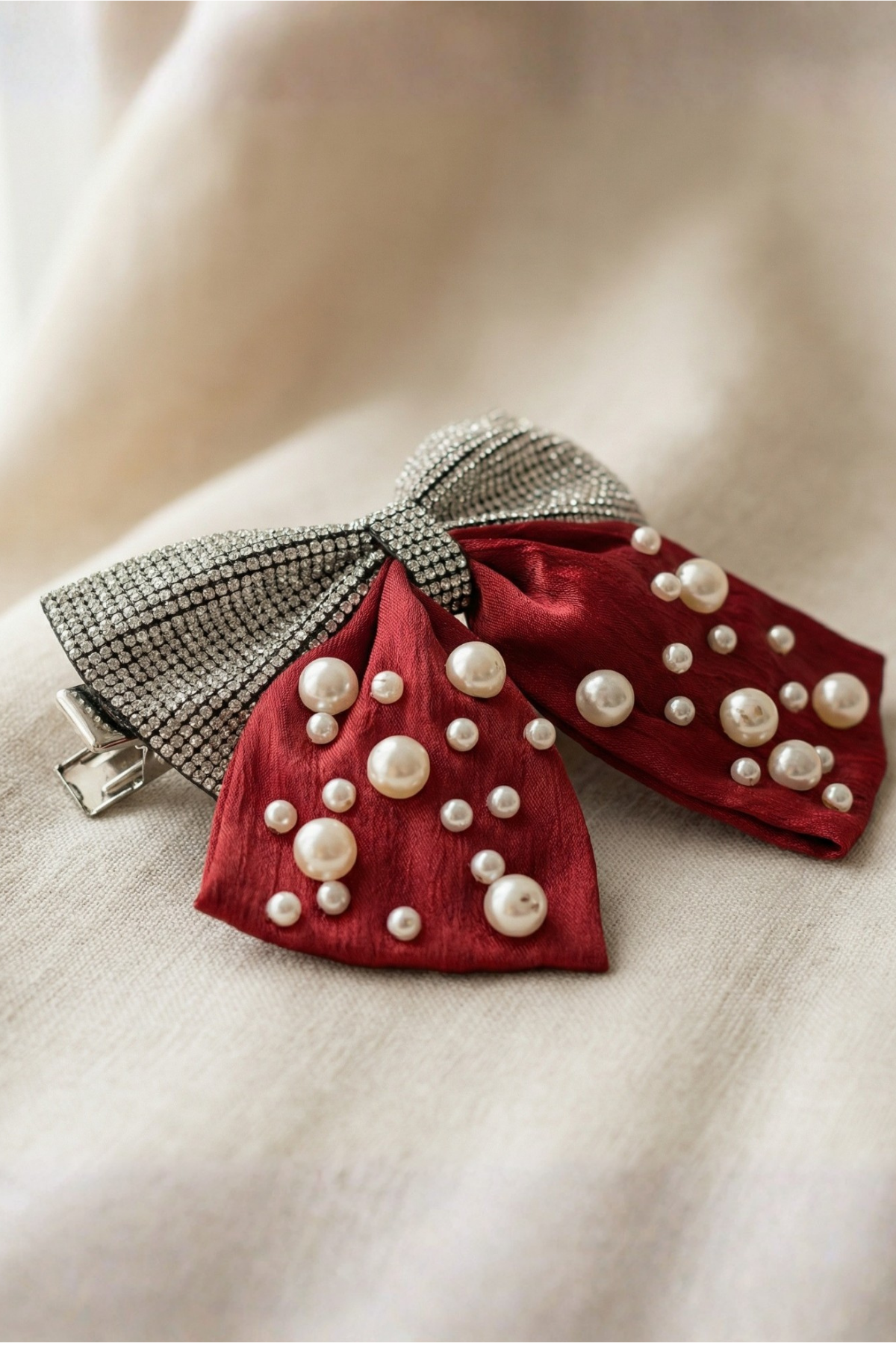 Pearl And Stone Vending Buckle Claret Red