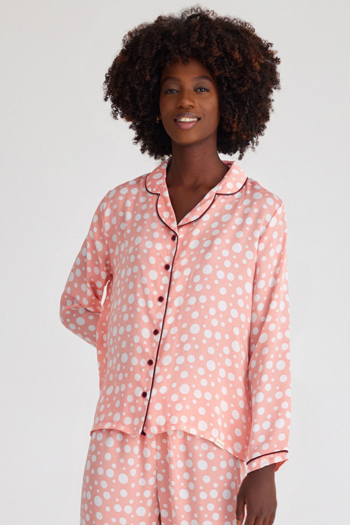 Kadın Infınıty Dots Saten Pijama Üst Gül Pembe