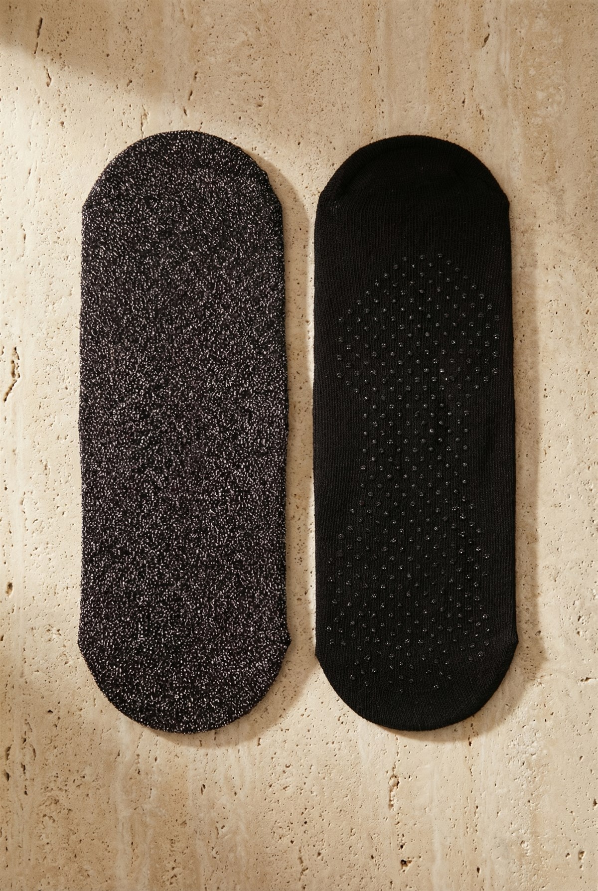 Kadın 2li Asta Yoga/Pilates Çorabı Siyah / Simli Siyah