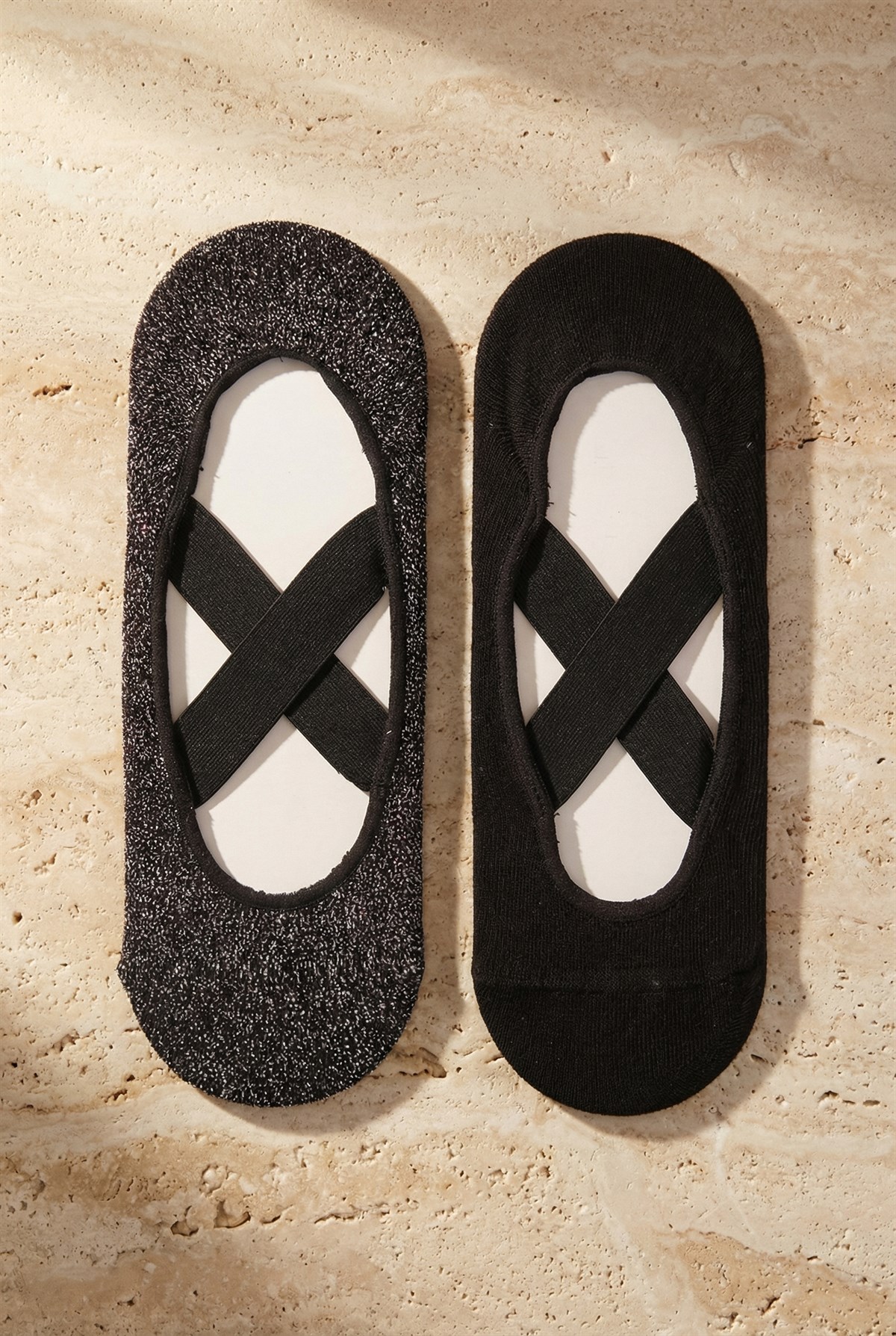 Kadın 2li Asta Yoga/Pilates Çorabı Siyah / Simli Siyah