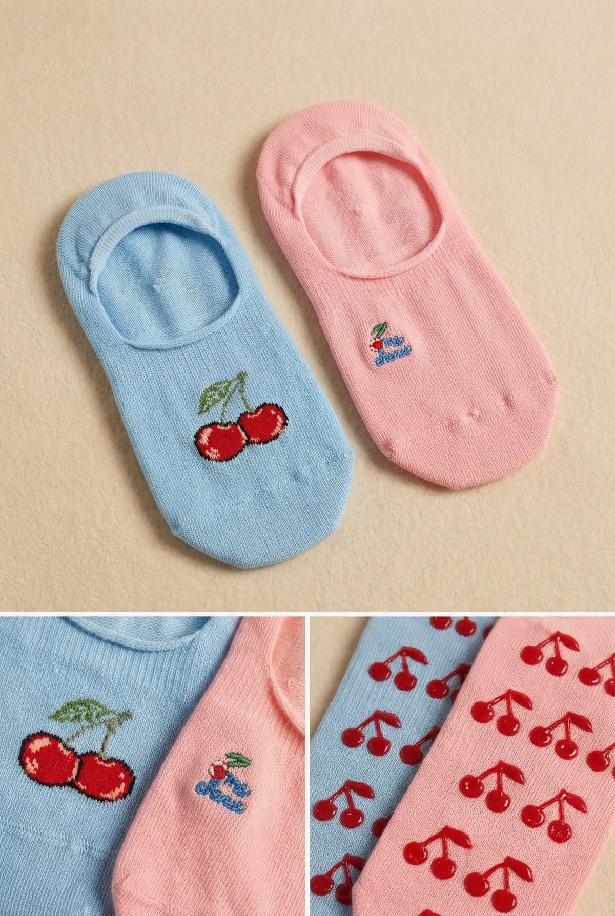 Kadın 2li Kirazlı Görünmez Babet Çorap