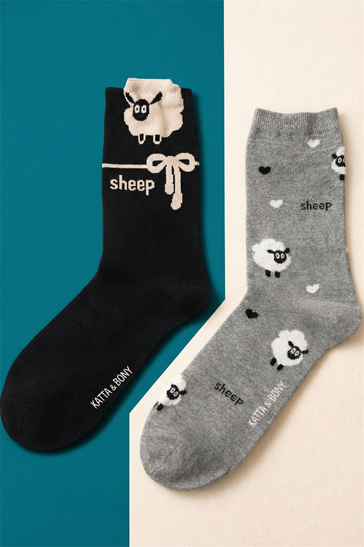 Kadın 2li Kuzu Desenli Soket Çorap Gri Mix