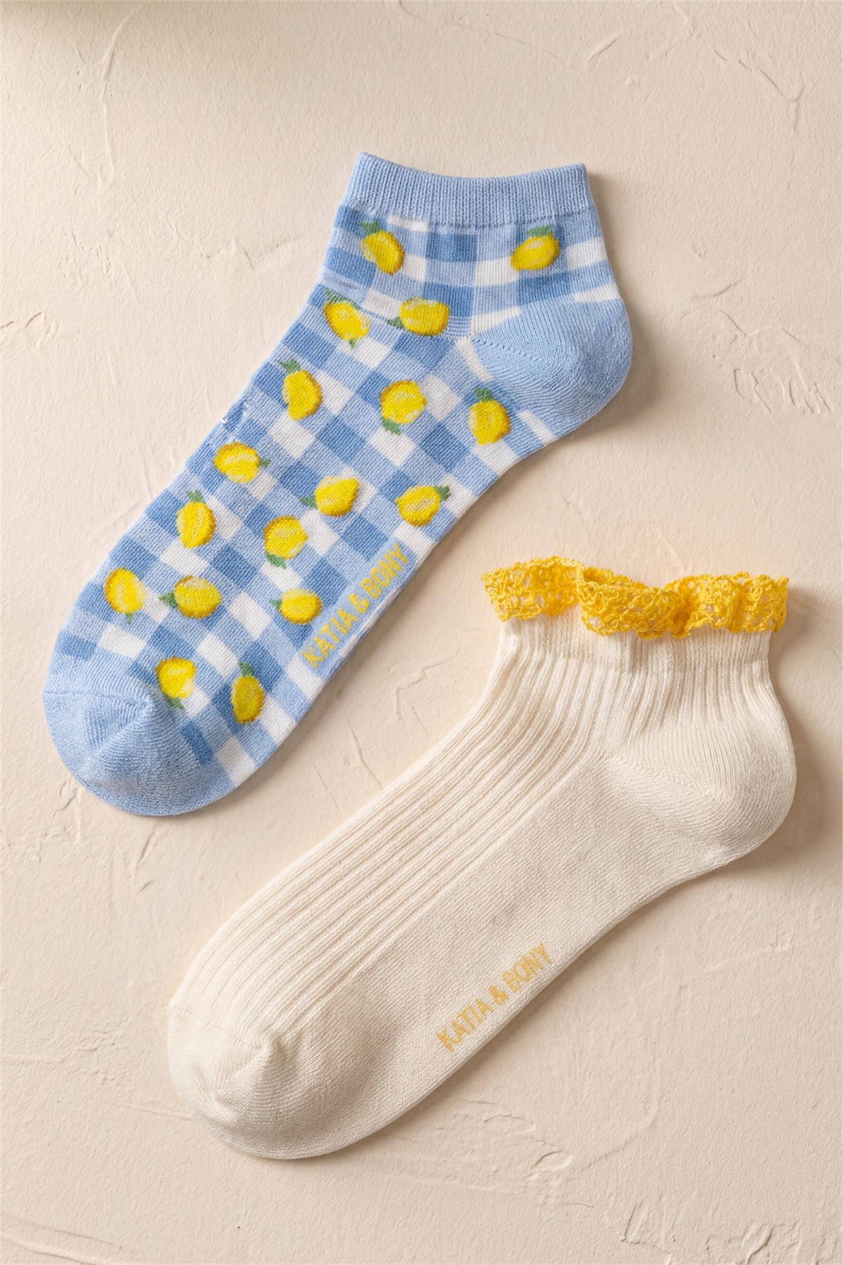 Kadın 2li Limon Desenli Step Çorap