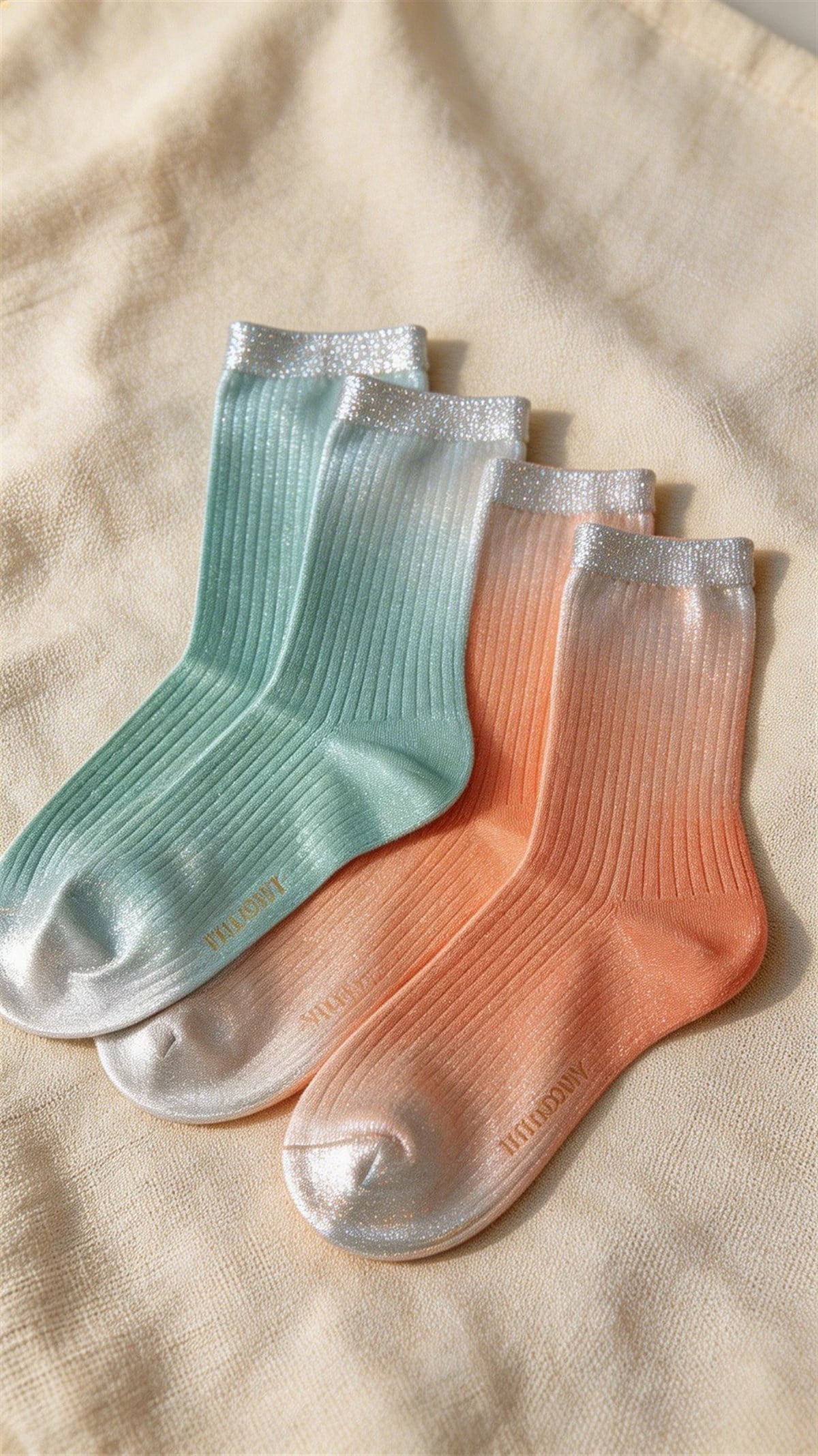 Kadın 2li Paket Parlak Simli Soket Çorap