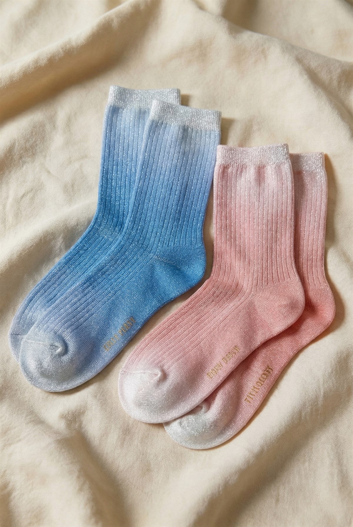 Kadın 2li Paket Parlak Simli Soket Çorap