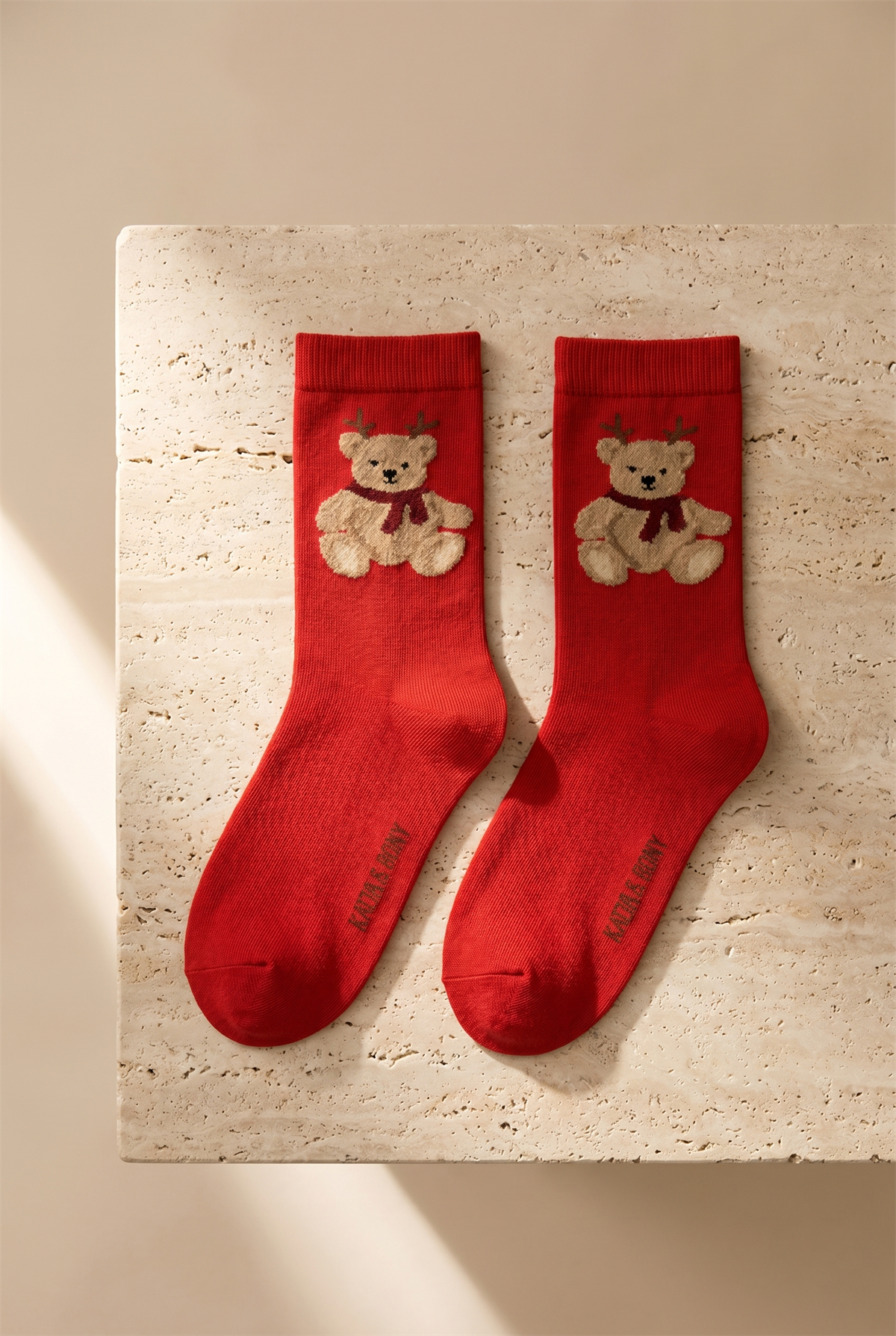 Kadın 2li Teddy Desenli Yılbaşı Temalı Soket Çorap