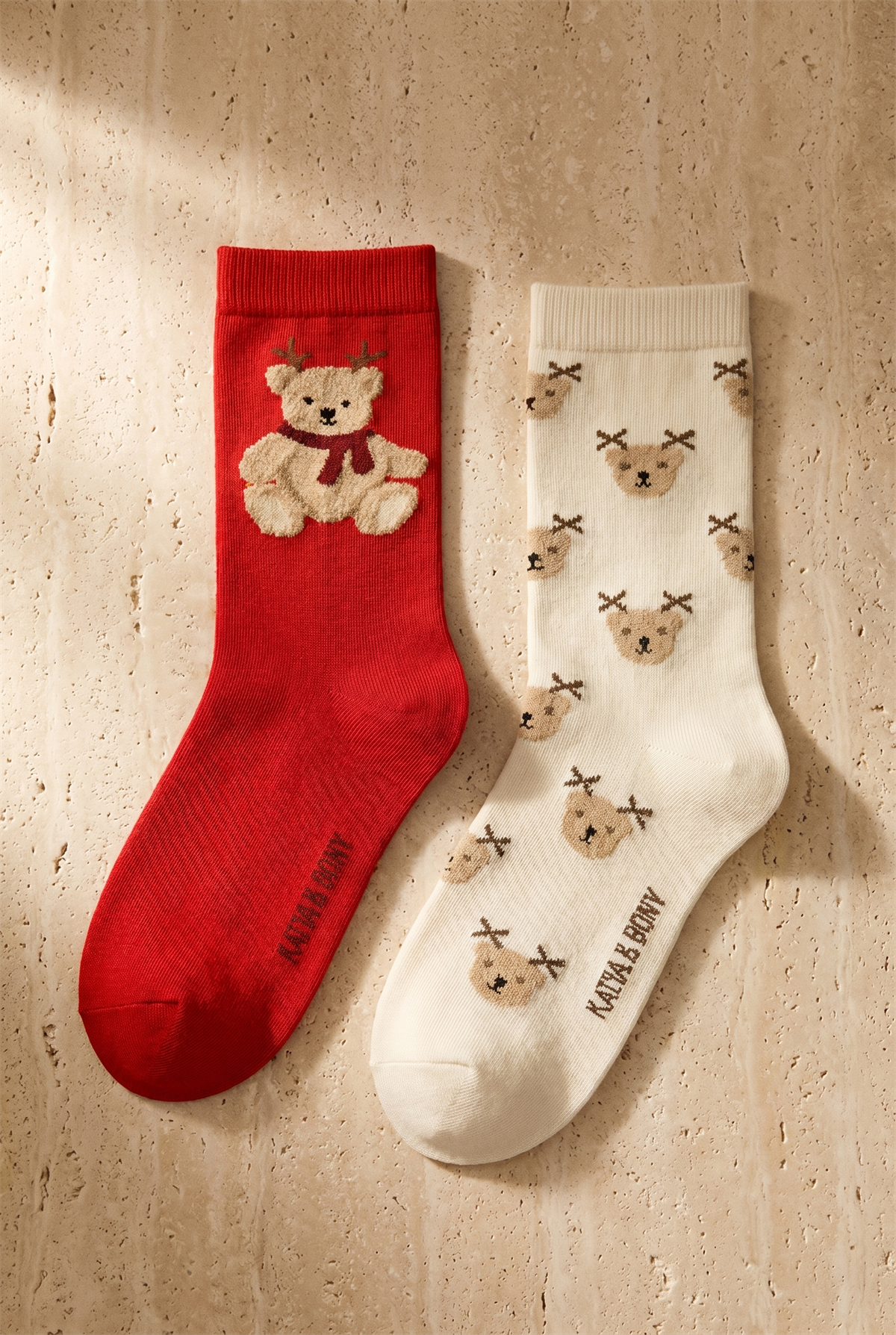 Kadın 2li Teddy Desenli Yılbaşı Temalı Soket Çorap