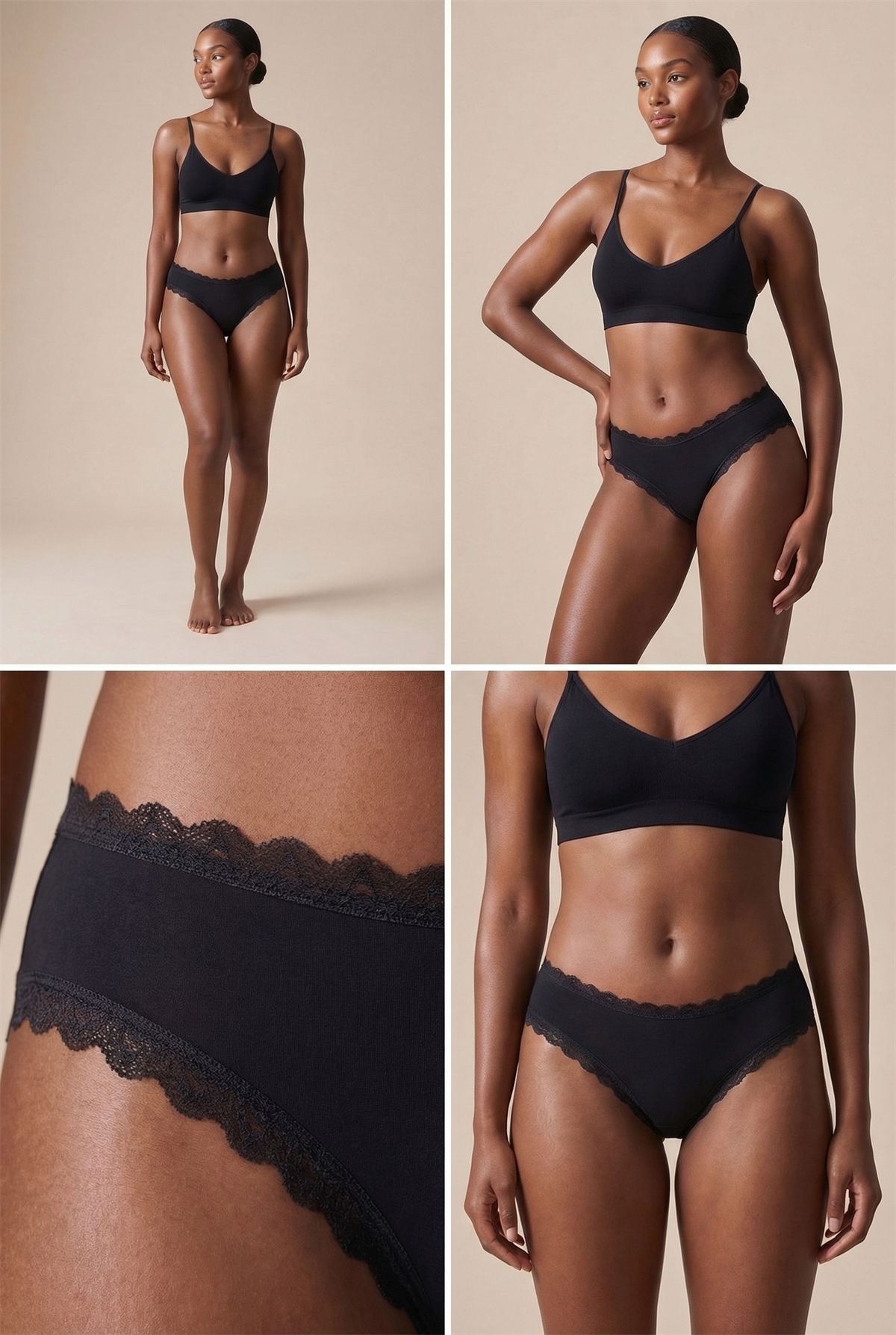 Kadın 3lü Dantelli Basic Slip Külot Siyah/Beyaz/Nude
