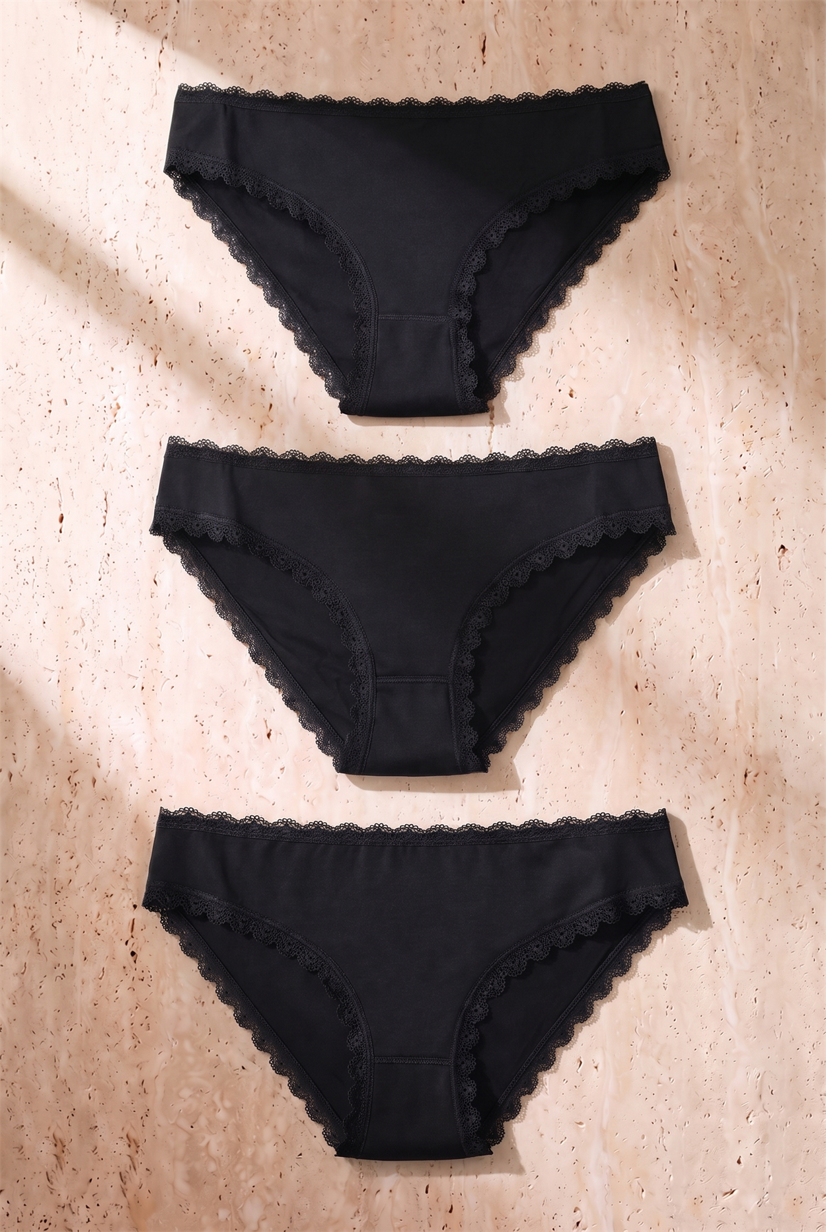 Kadın 3lü Dantelli Basic Slip Külot Siyah
