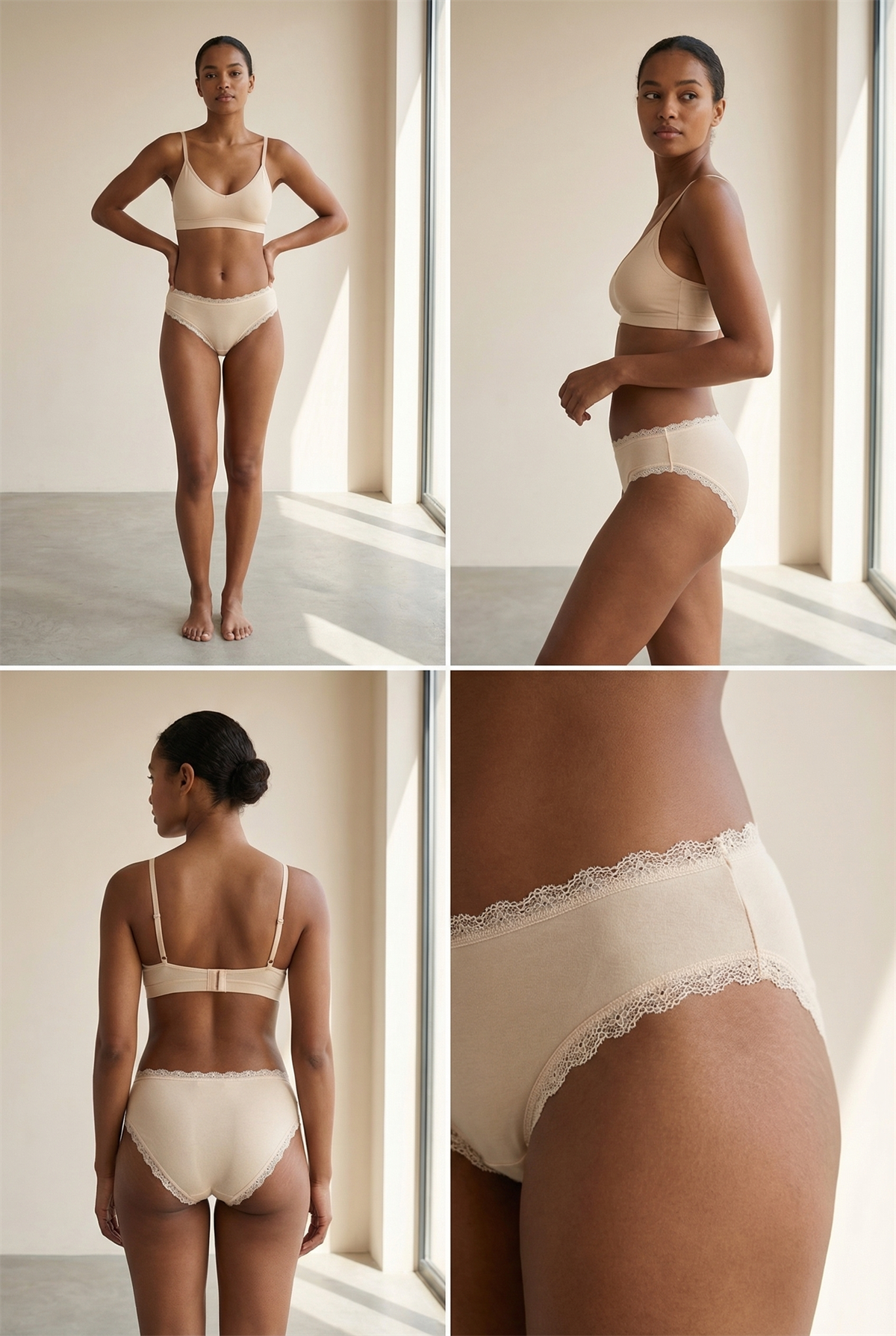 Kadın 3lü Dantelli Basic Slip Külot Siyah/Beyaz/Nude