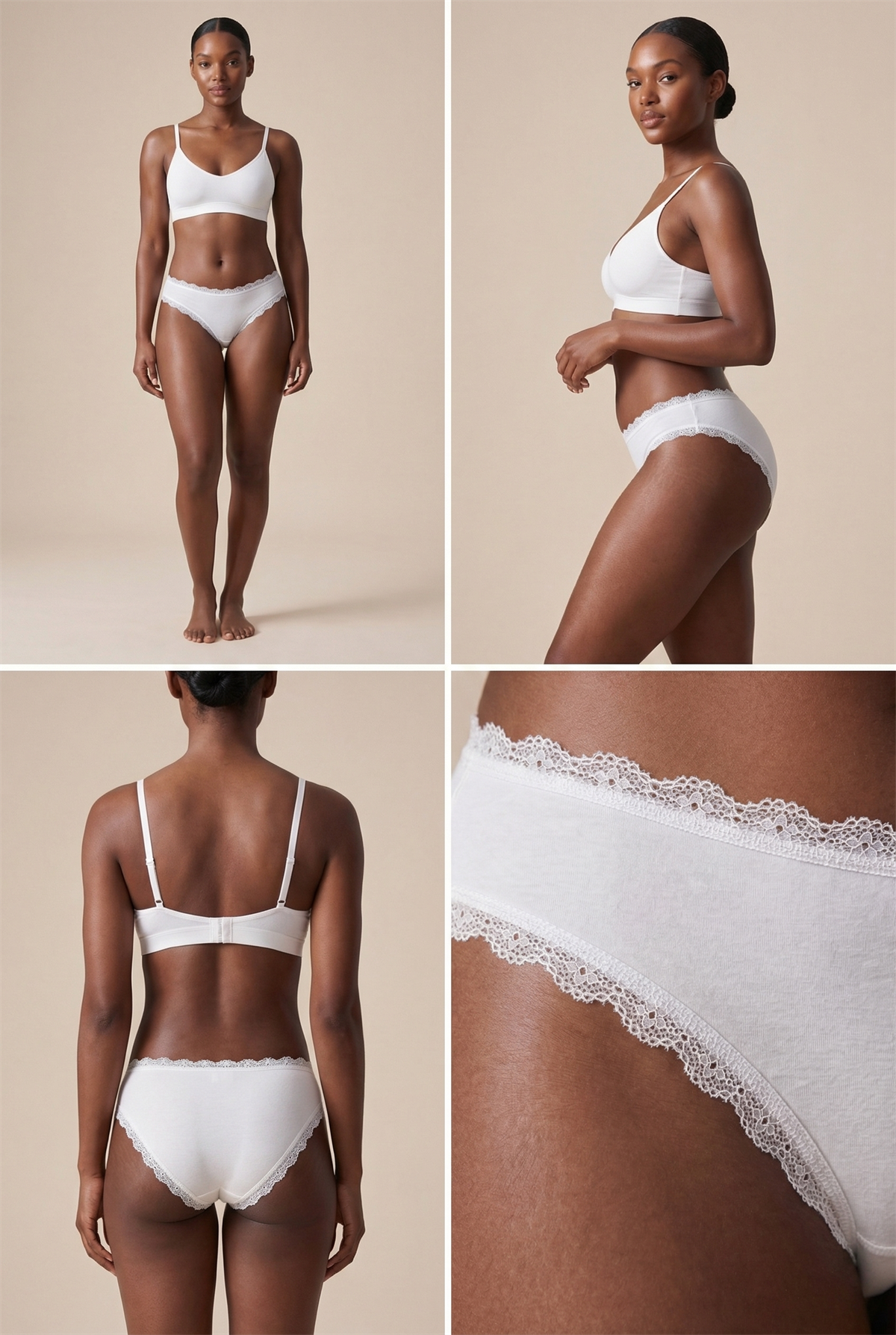 Kadın 3lü Dantelli Basic Slip Külot Siyah/Beyaz/Nude