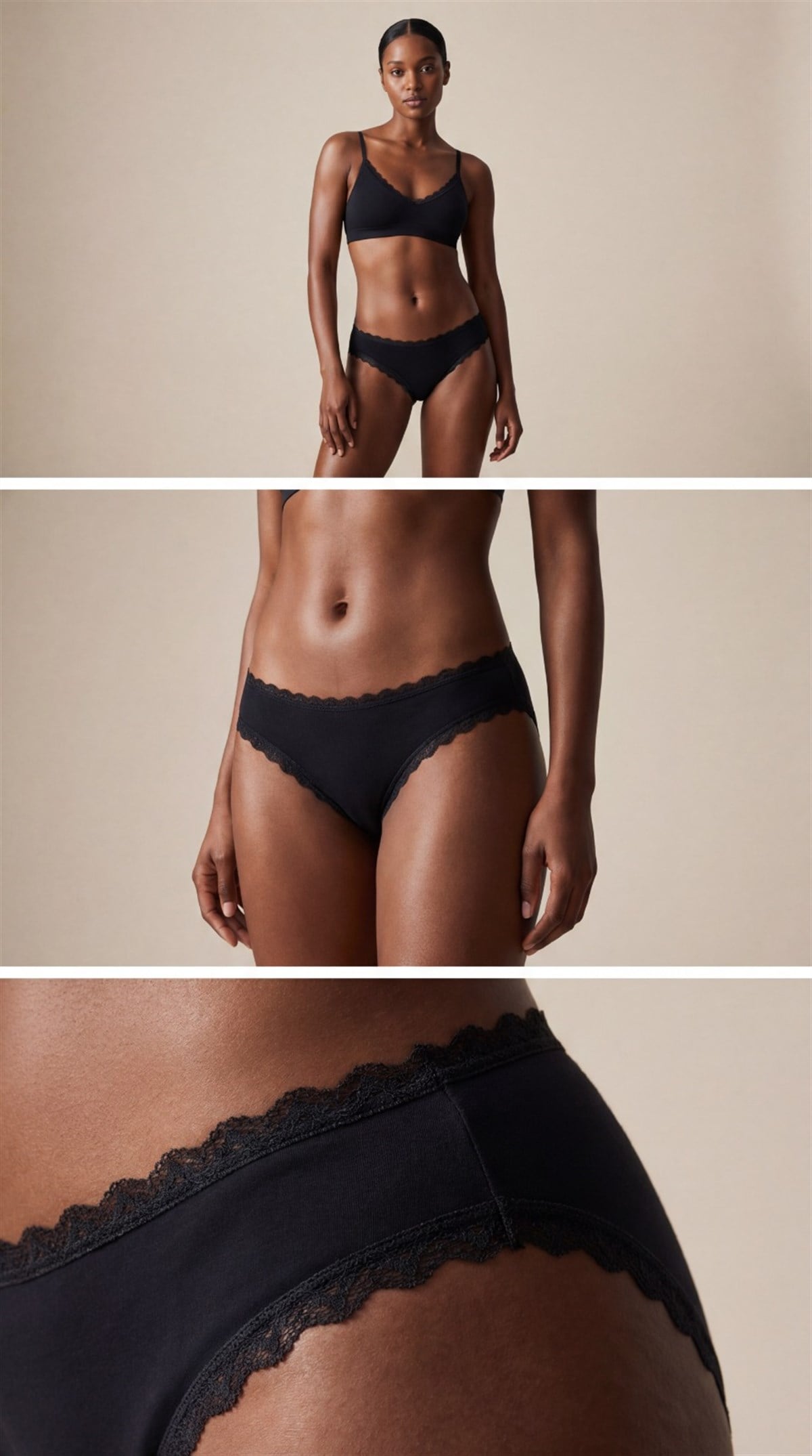 Kadın 3lü Dantelli Basic Slip Külot Siyah