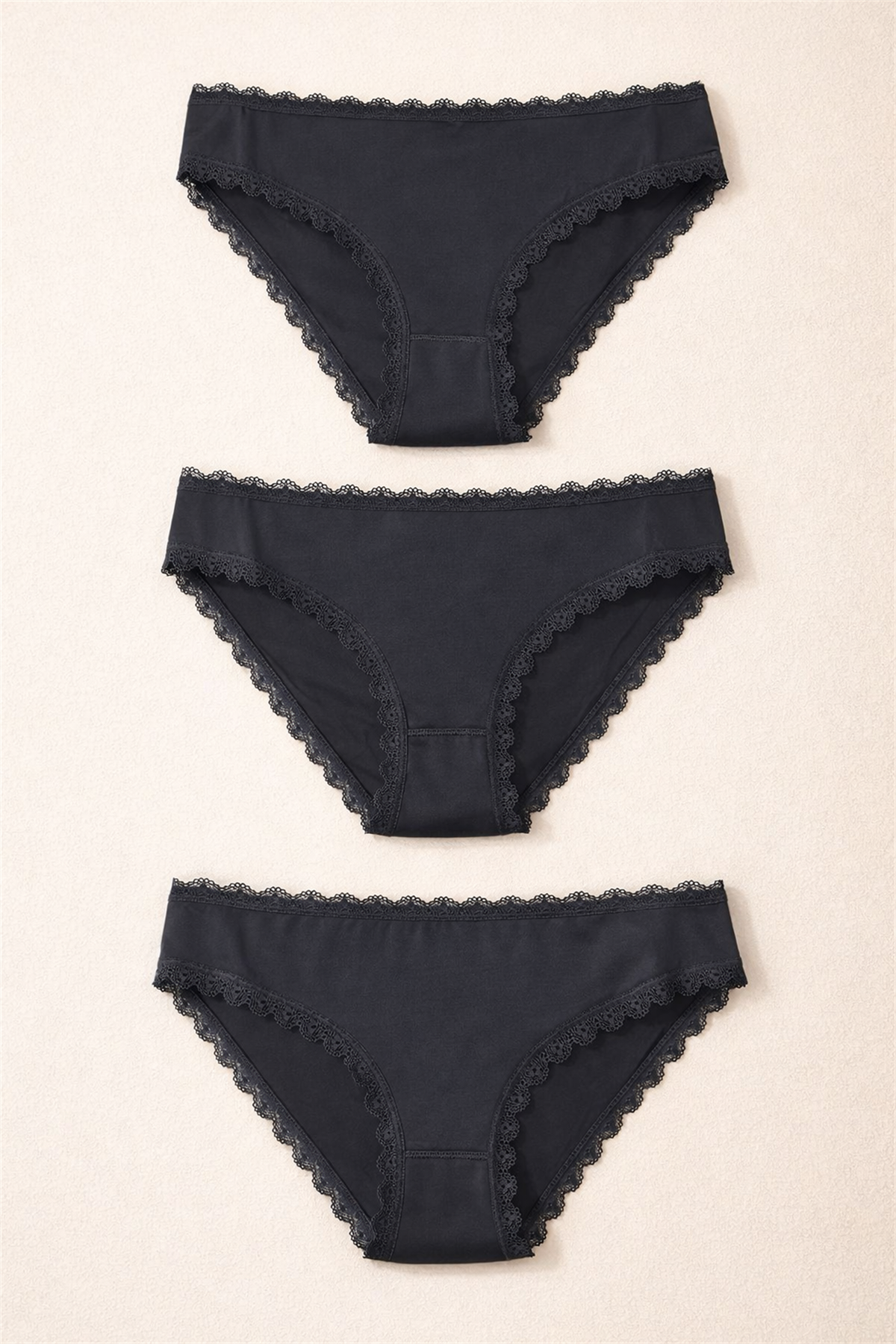 Kadın 3lü Dantelli Basic Slip Külot Siyah