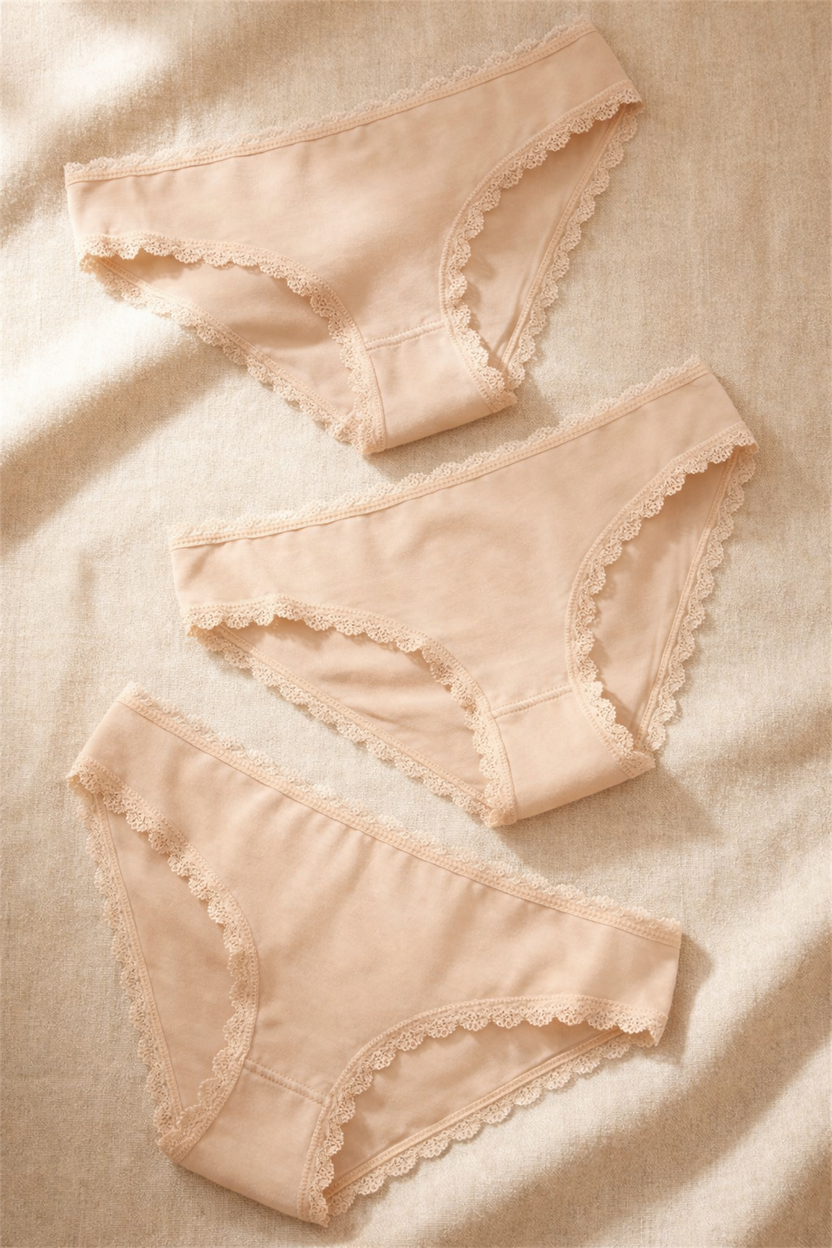 Kadın 3lü Dantelli Basic Slip Külot Ten