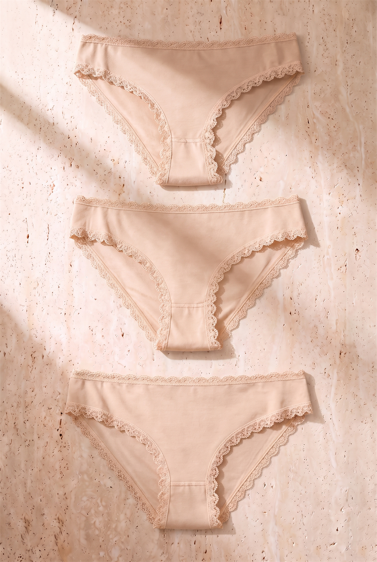 Kadın 3lü Dantelli Basic Slip Külot Ten