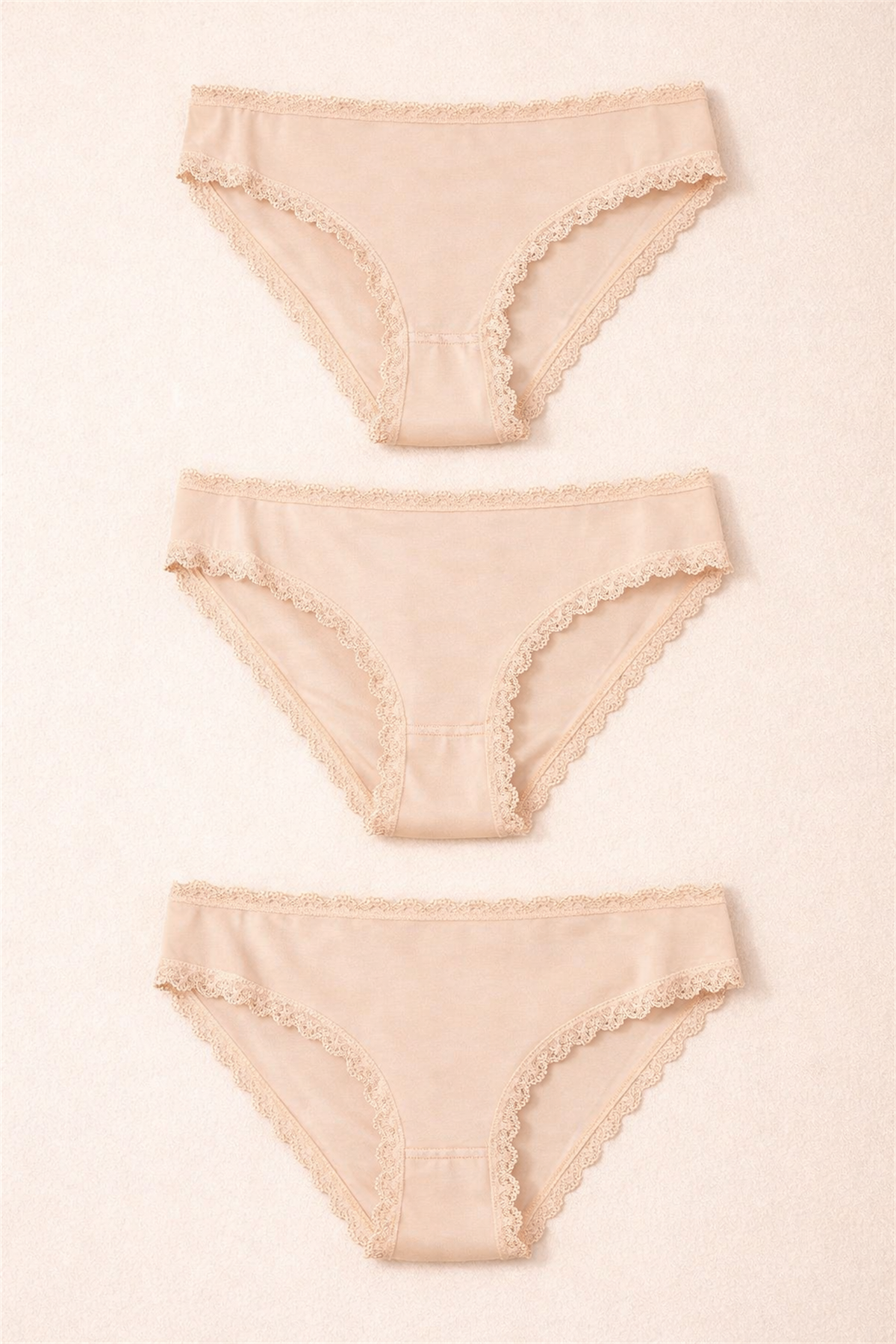 Kadın 3lü Dantelli Basic Slip Külot Ten