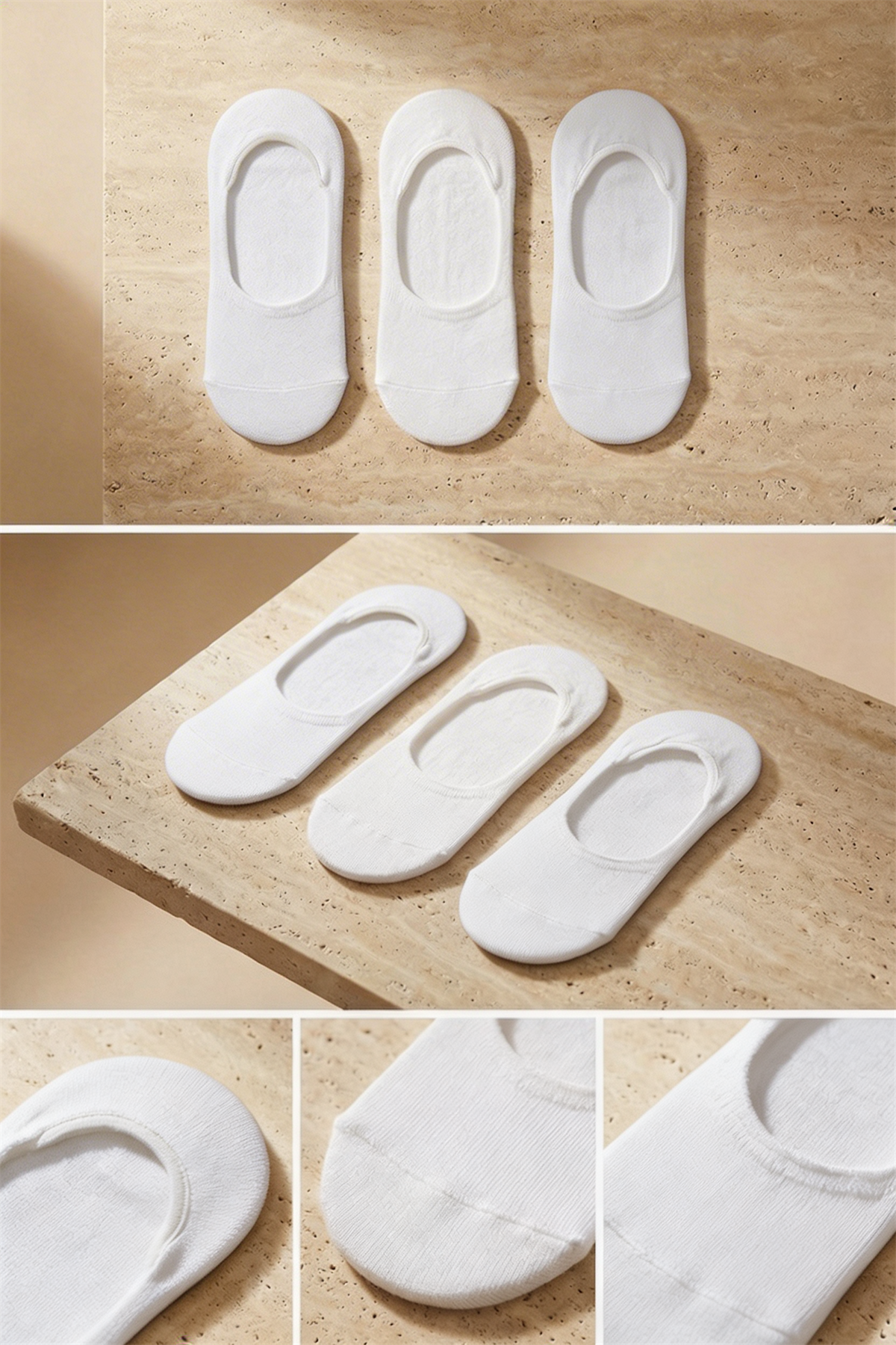 Kadın 3lü Paket Basic Görünmez Babet Çorap Beyaz/Beyaz/Beyaz