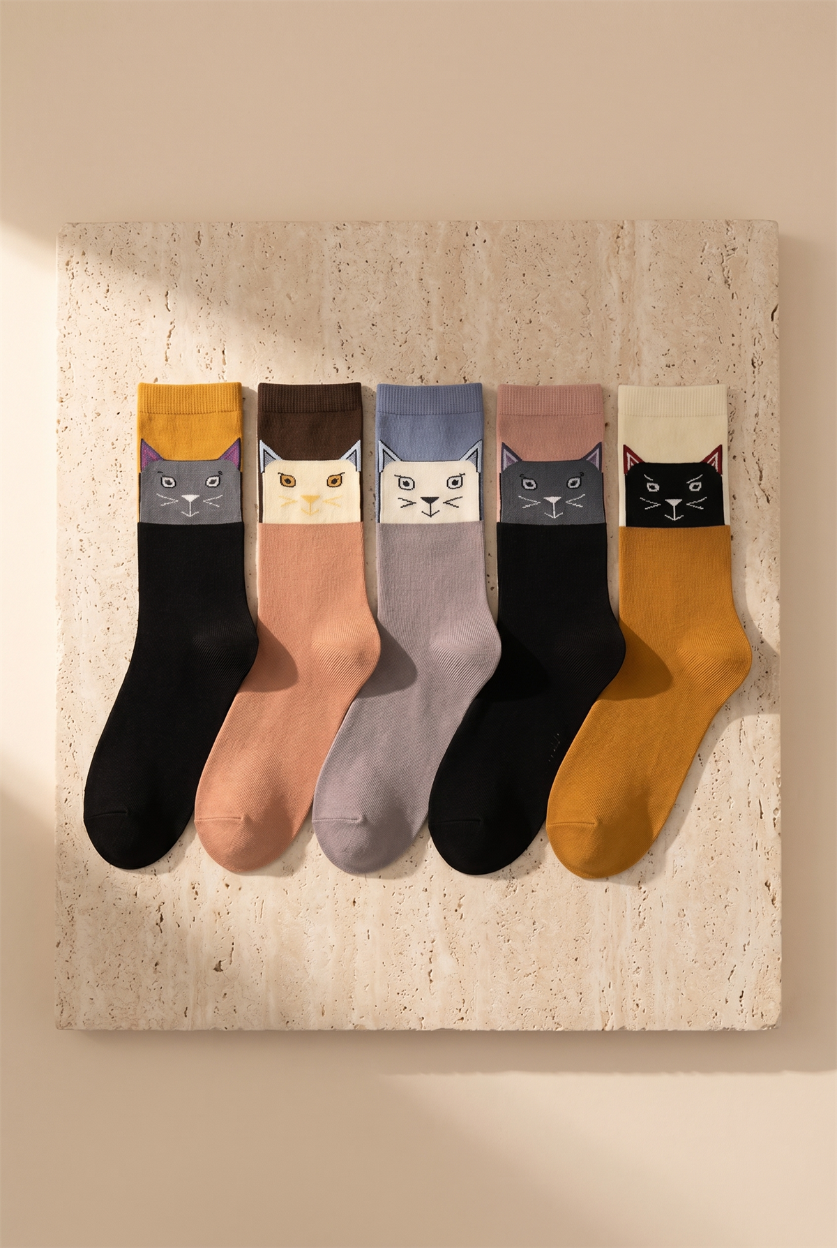 Kadın 5li Kedi Desenli Soket Çorap