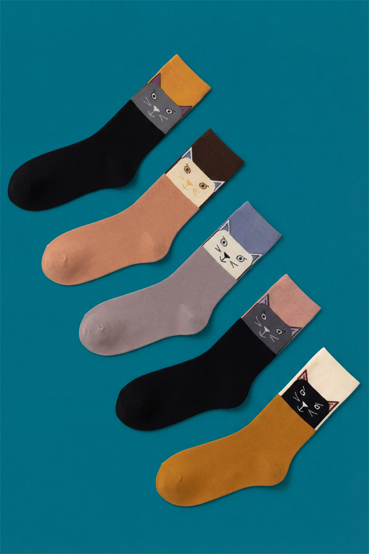 Kadın 5li Kedi Desenli Soket Çorap