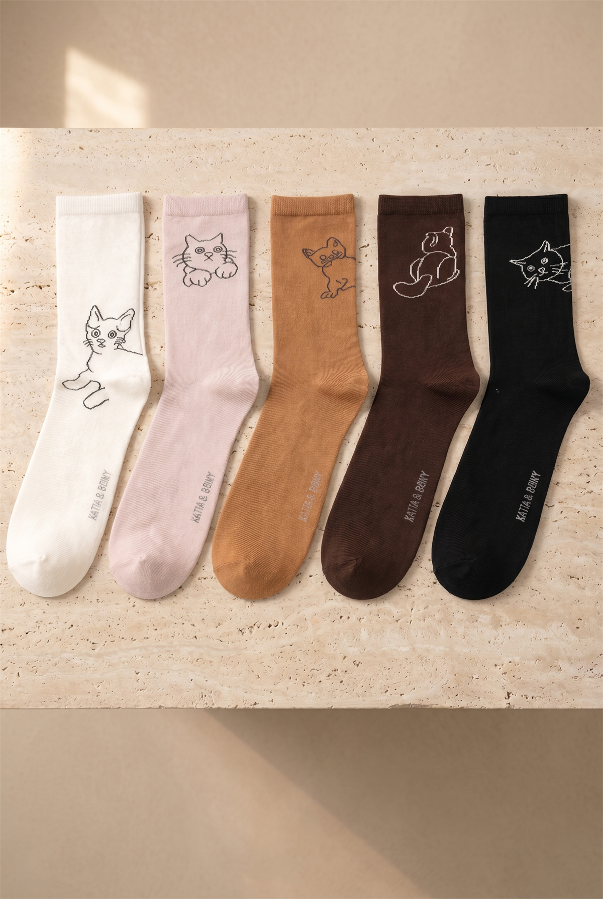 Kadın 5li Kedi Desenli Soket Çorap Çok Renkli