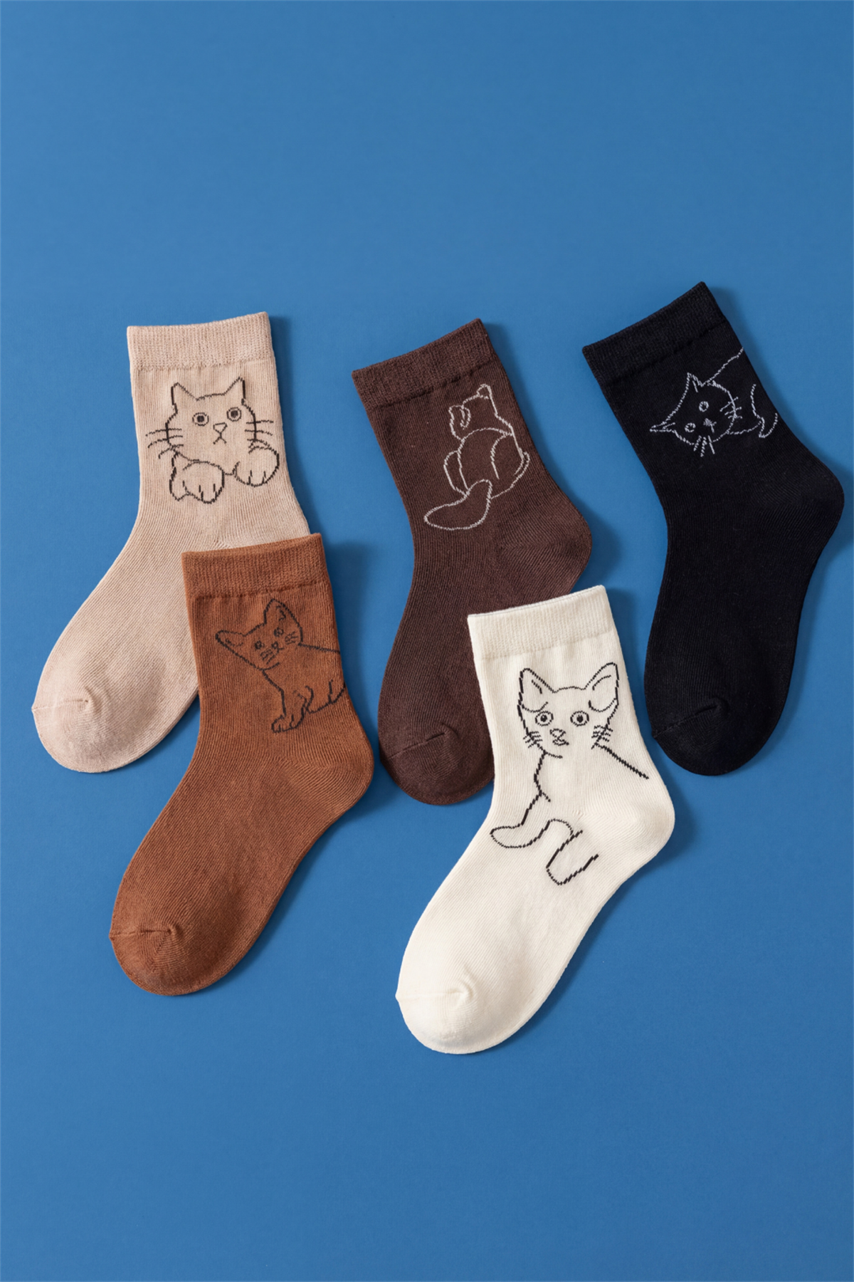 Kadın 5li Kedi Desenli Soket Çorap Çok Renkli