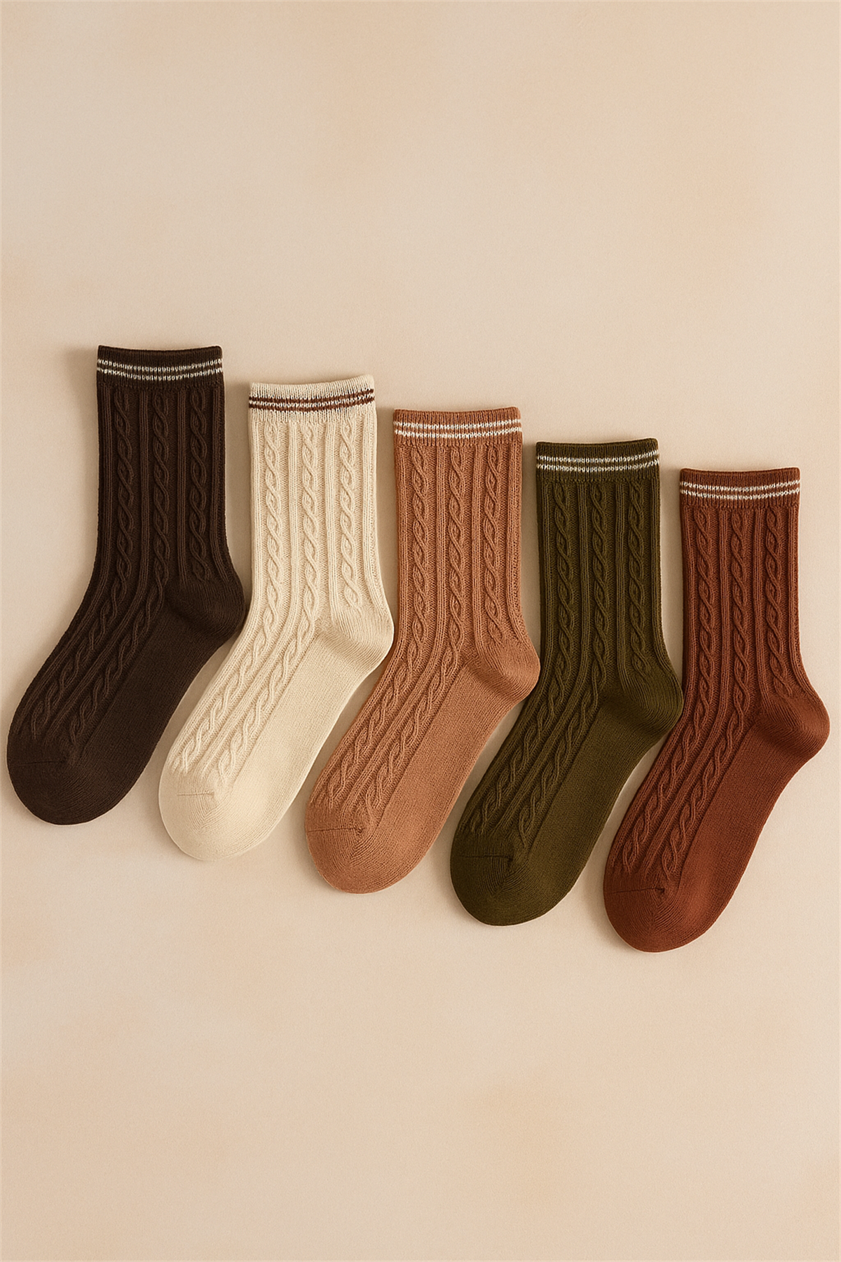 Womens 5-Pack Ankle Socks Mixed Brown