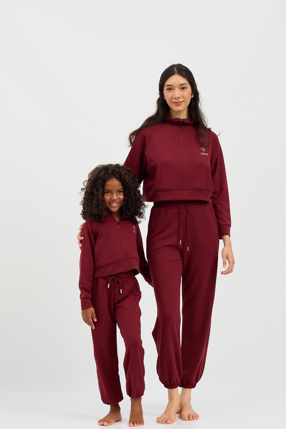 Kadın Basic Fluffy Modal Crop Top Bordo