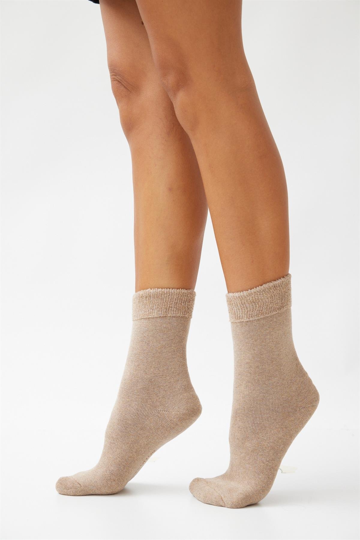 Kadın Bej Melanj Renkli Havlu Soket Çorap